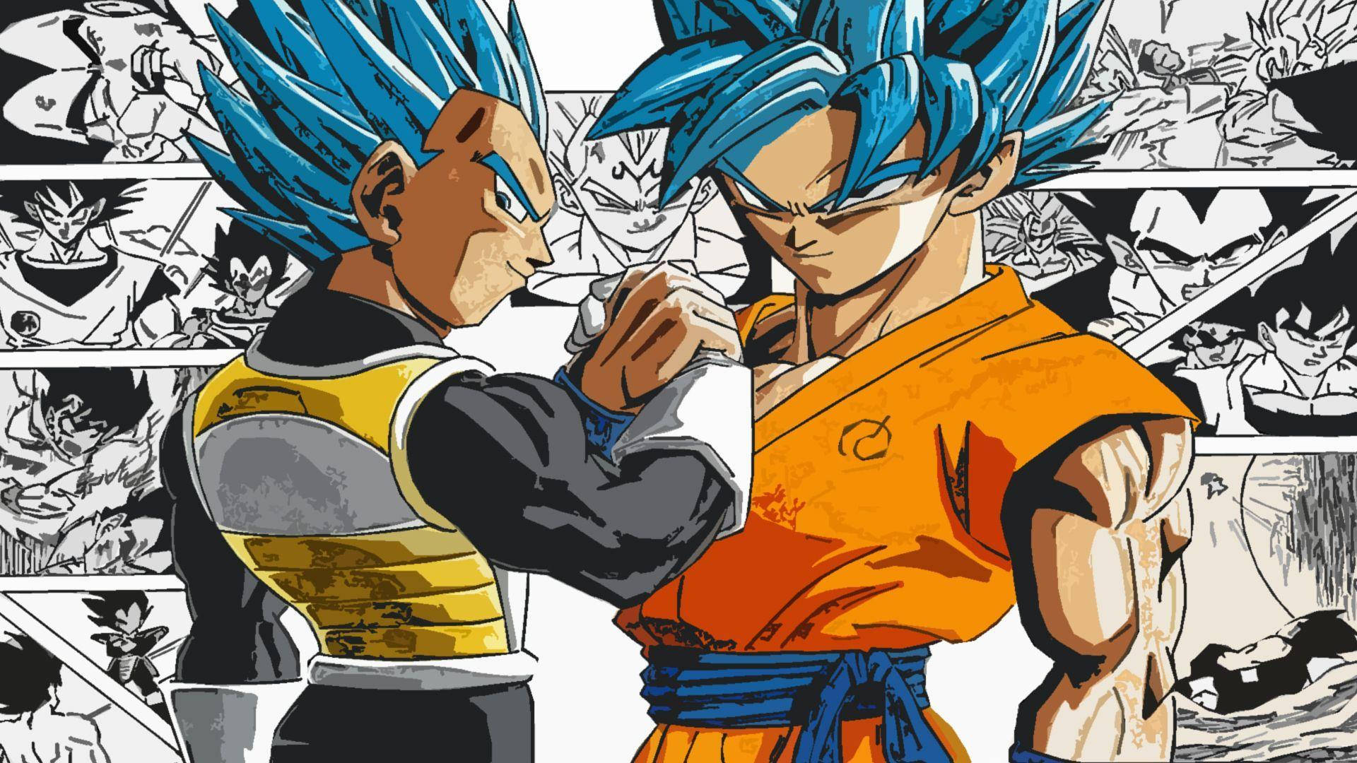 Increíblewallpaper De Dragon Ball Z Con Vegeta Y Goku Con Cabello Azul Fondo de pantalla
