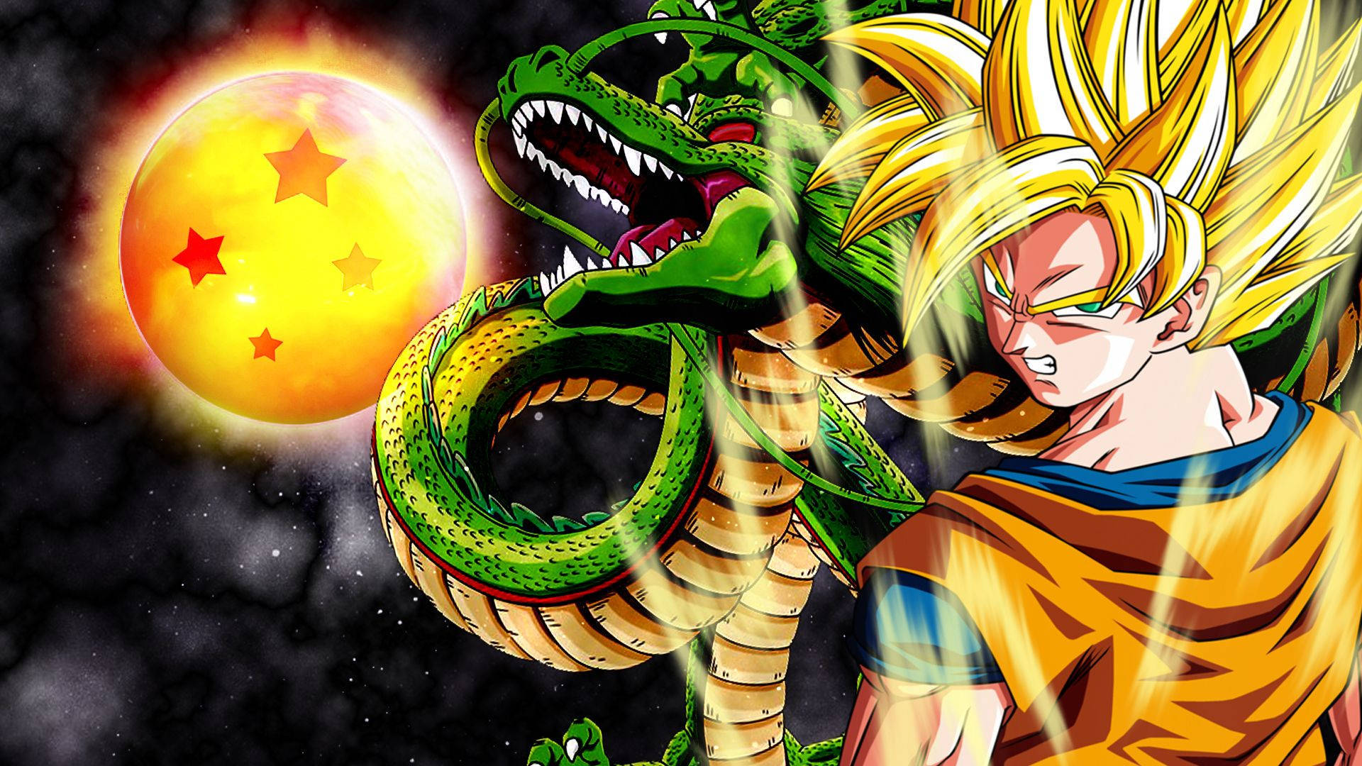 Svenskacoola Dragon Ball Z Motiv Med Shen Long Och Goku Som Tapet Till Datorn Eller Mobilen. Wallpaper