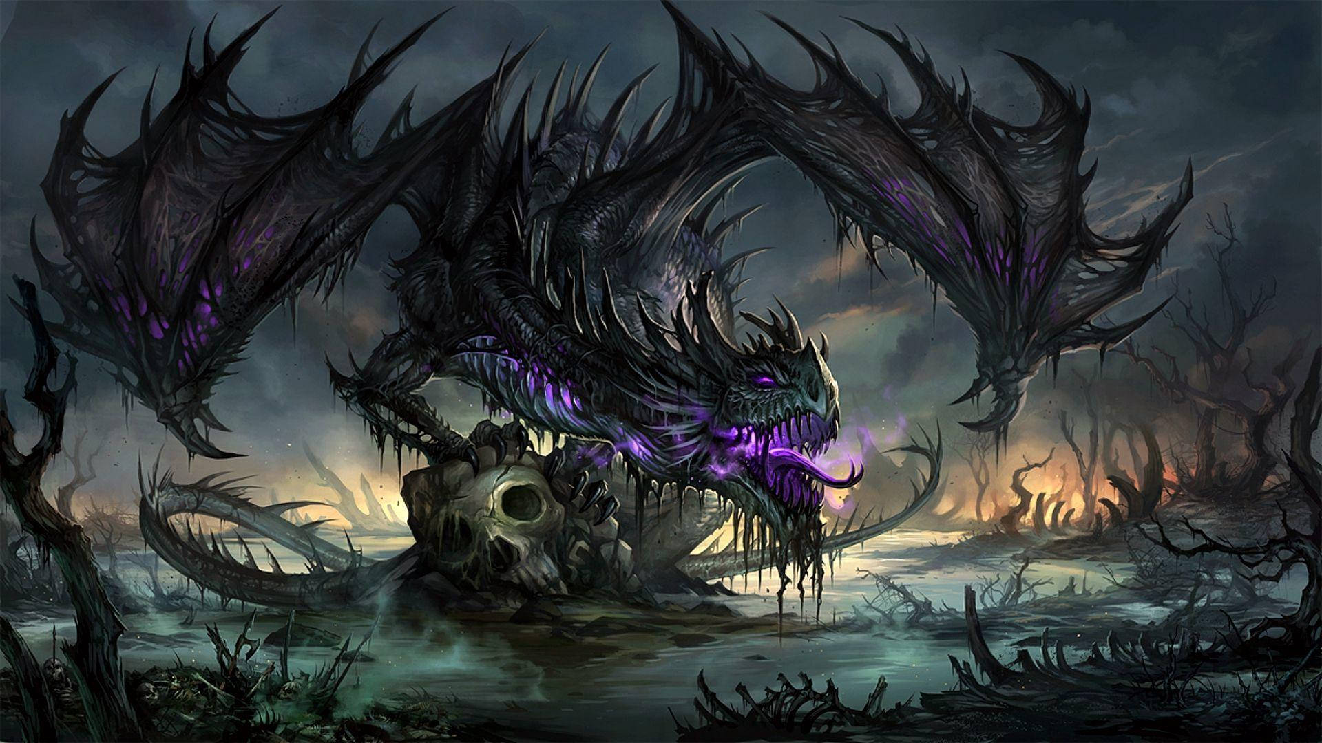 Cool Dragon In Dark Forest Wallpaper