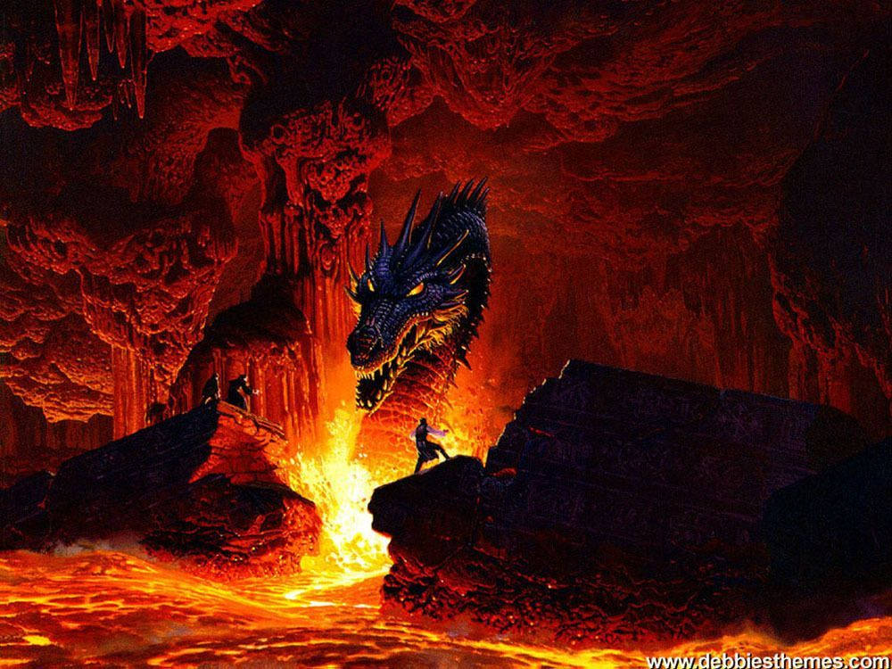 Cool Dragon In Fiery Cave Wallpaper