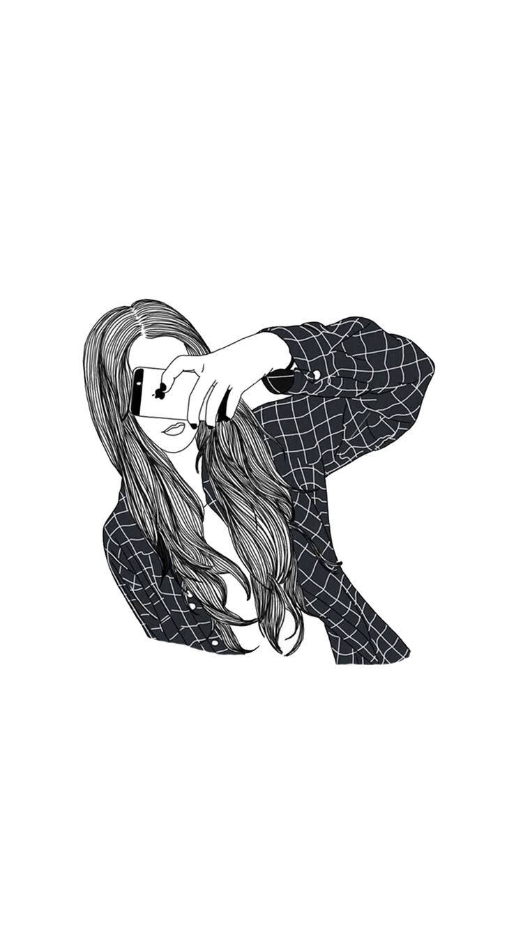Cool Drawing Selfie Girl Wallpaper