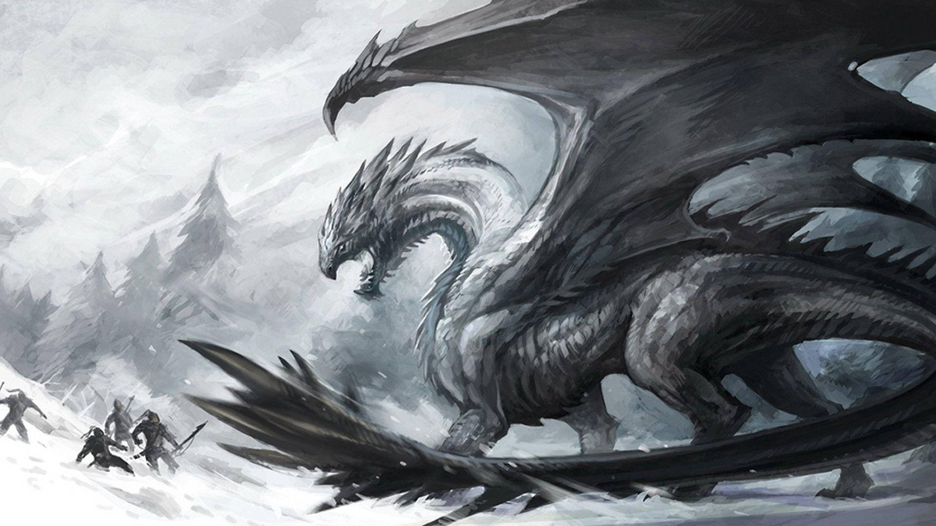 Cool Drawing Snow Dragon Wallpaper