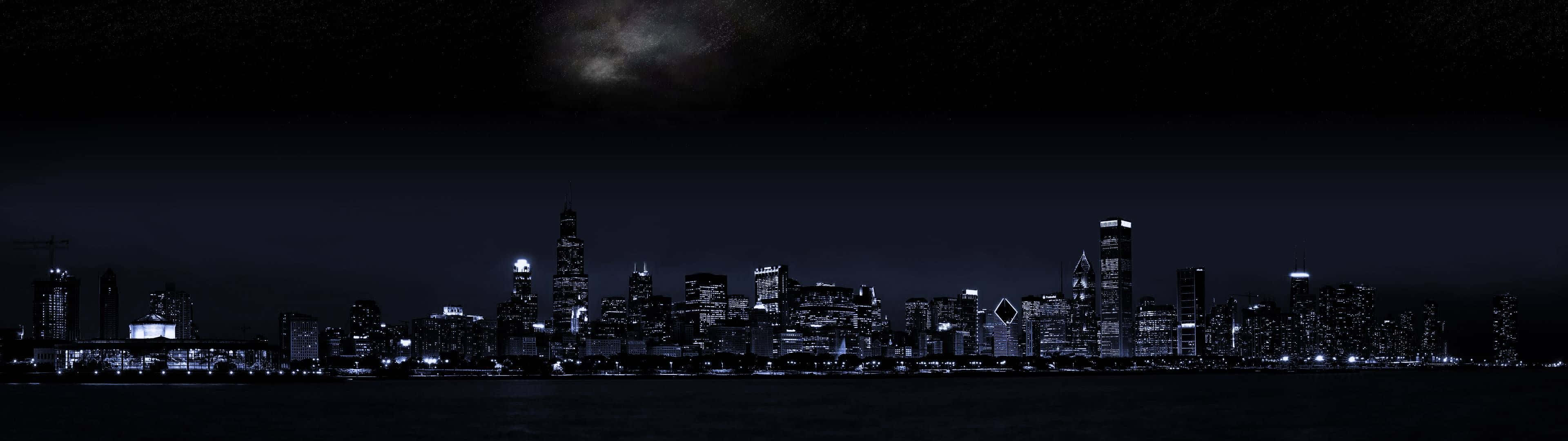 Dark Urban City Skyline Cool Dual Monitor Wallpaper