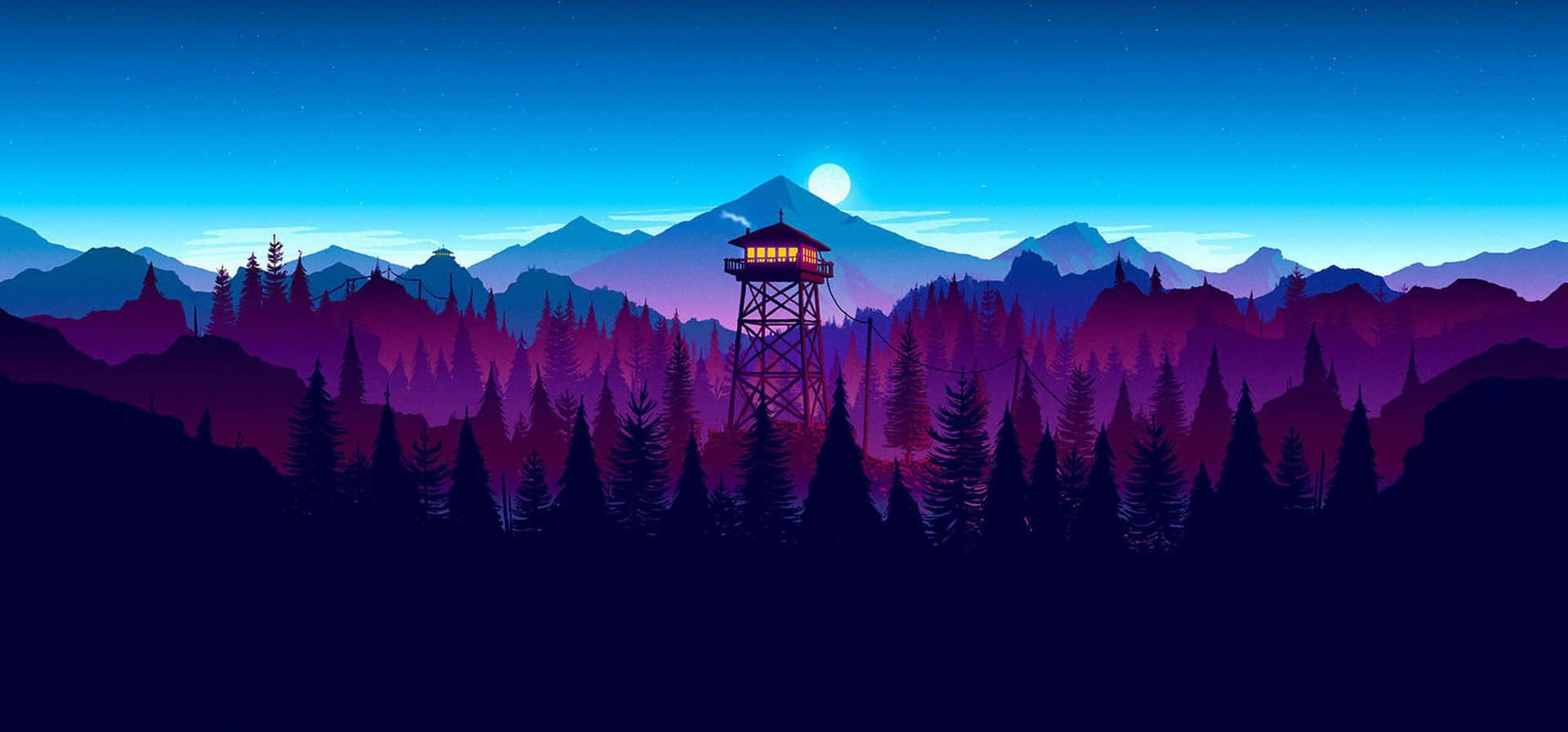Cool Dual Monitor Firewatcher Blue And Purple Mountains Wallpaper