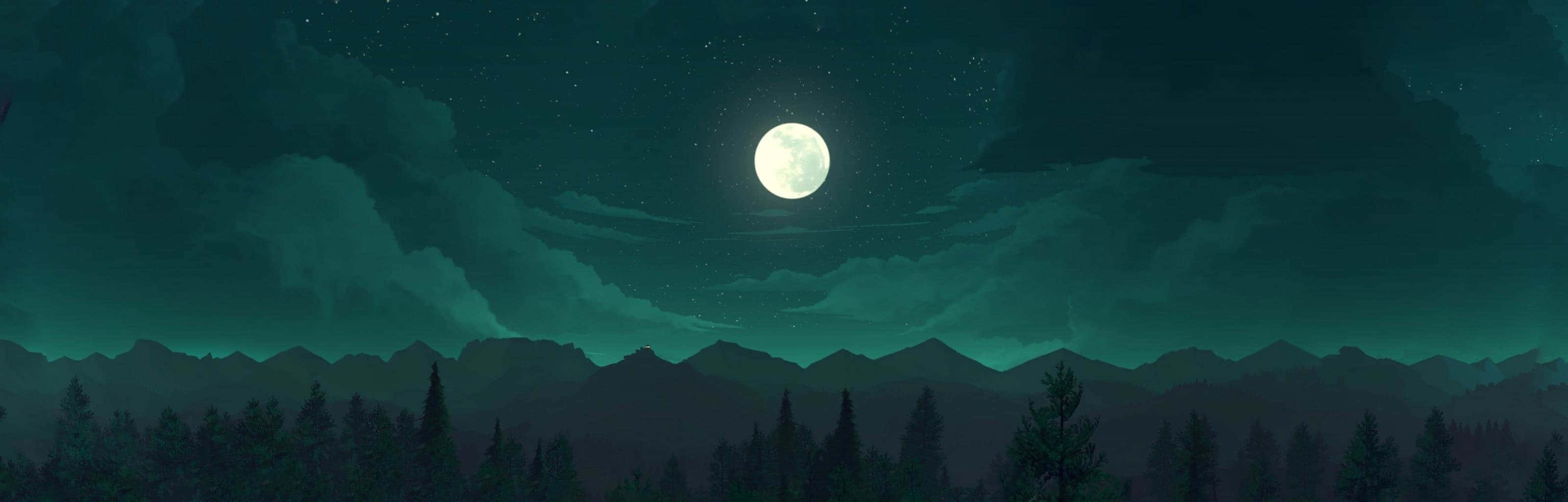 Full Moon With Green Sky Cool Dual Monitor Wallpaper