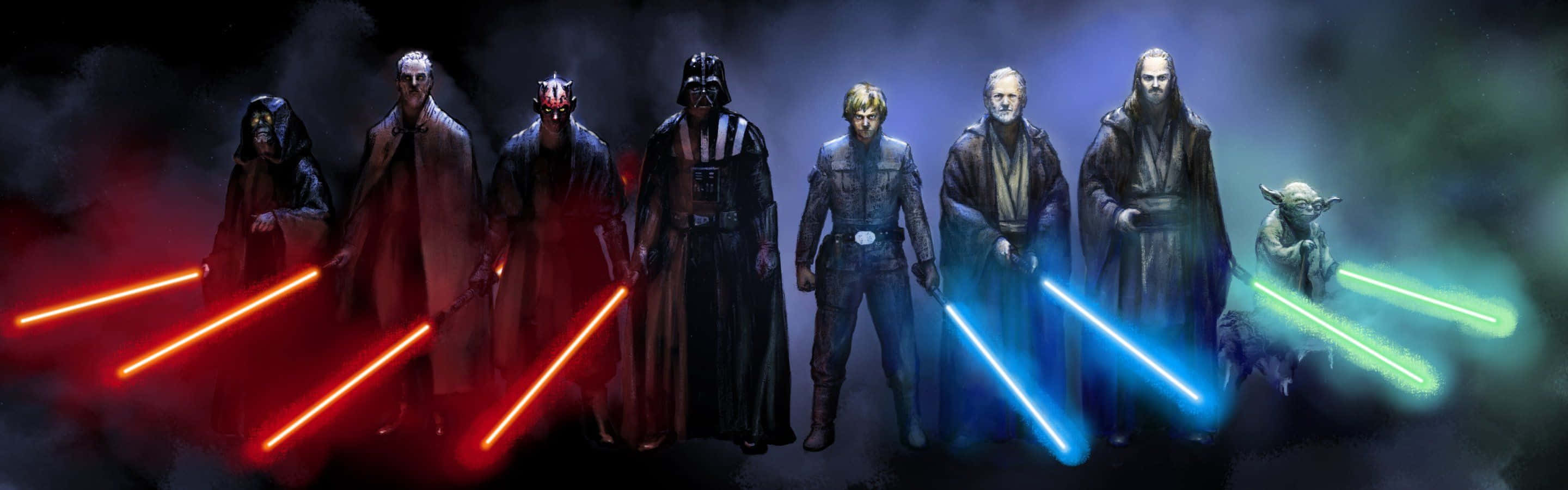 Personajesde Star Wars Sith Y Jedi Increíbles Para Doble Monitor Fondo de pantalla