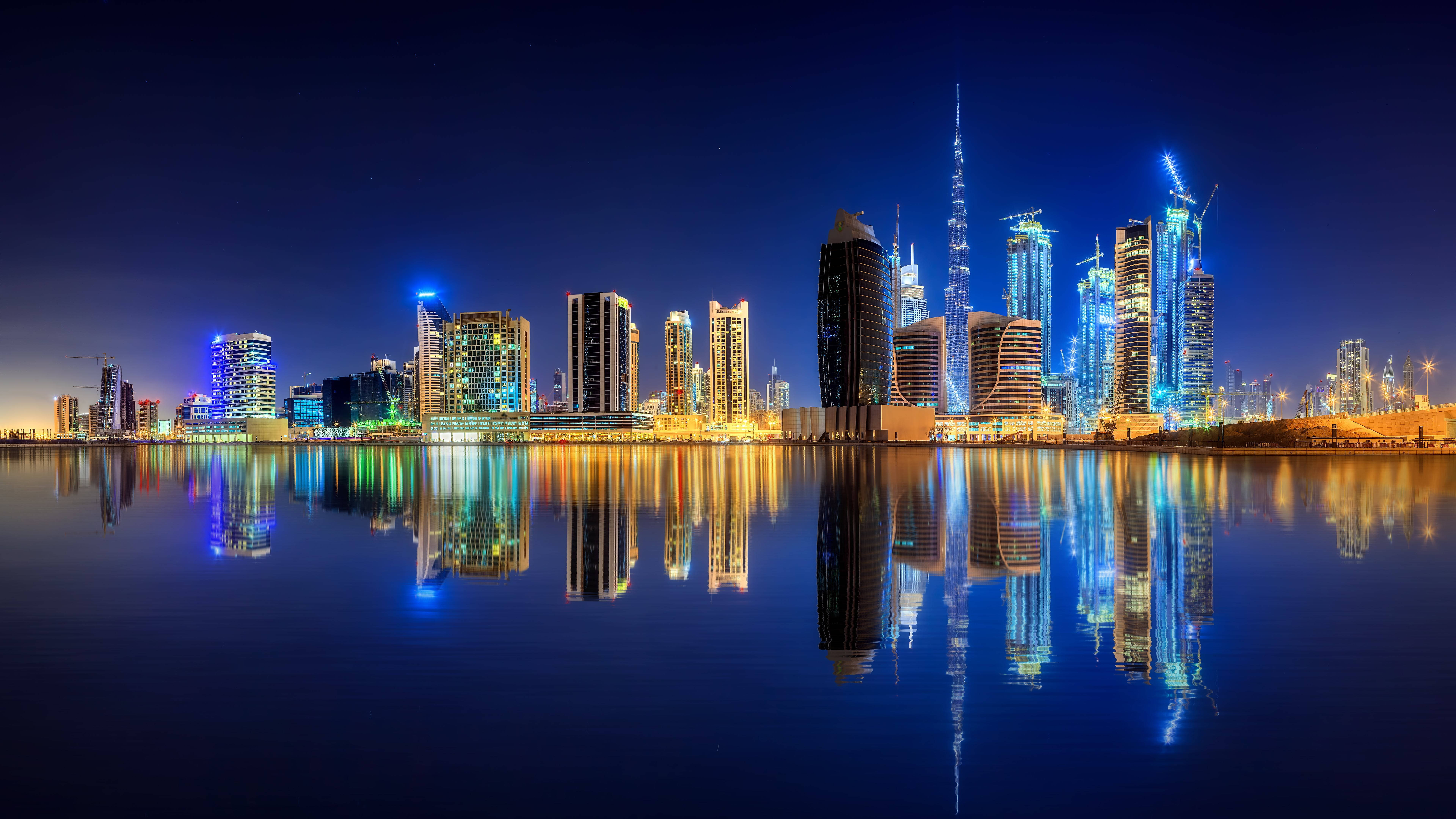 Cool Dubai City Lights Reflection Tablet Wallpaper