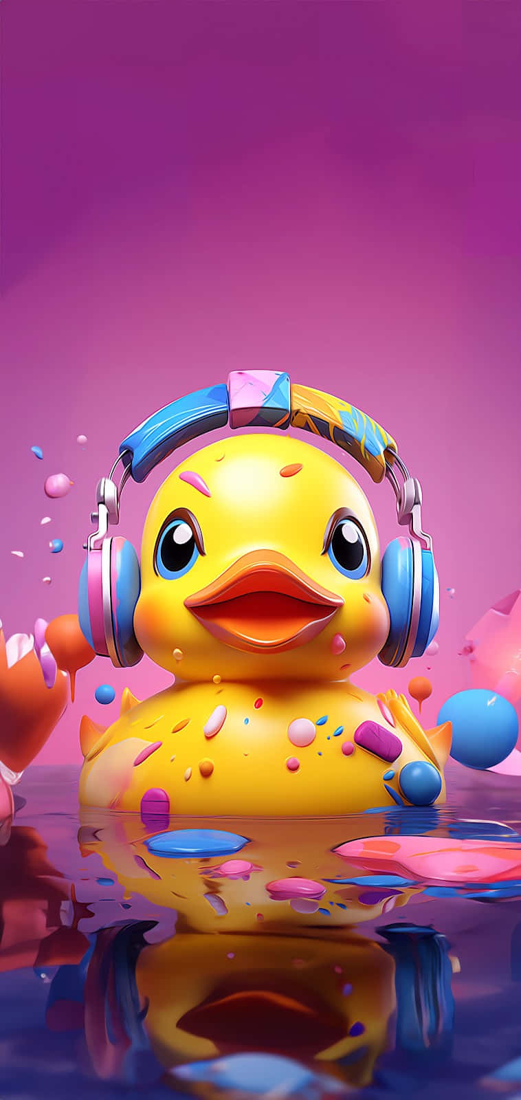 Cool Duck Headphones Pink Background Wallpaper