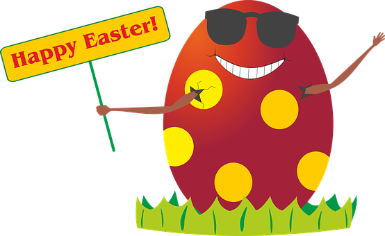 Cool Easter Egg Cartoon Character Holding Sign PNG