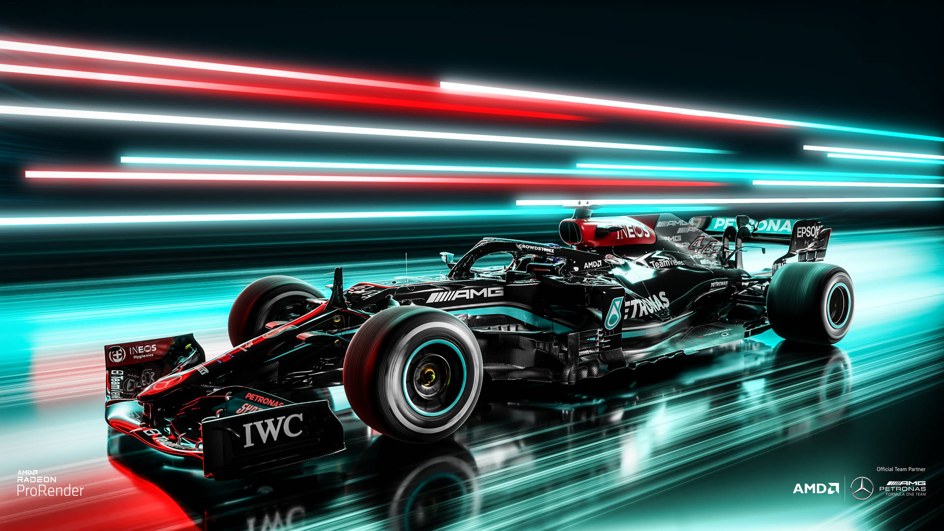 Mercedes F1-bil i mørket med lys tændt tapet Wallpaper