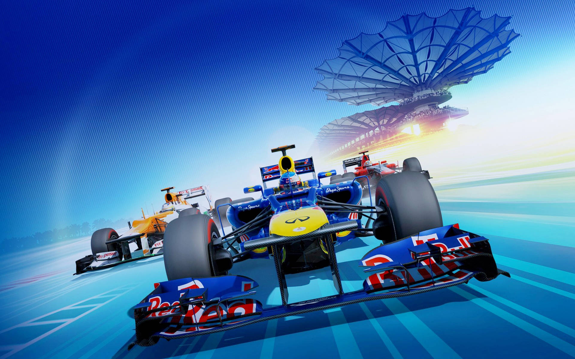 Et racing spil med to biler på en bane Wallpaper