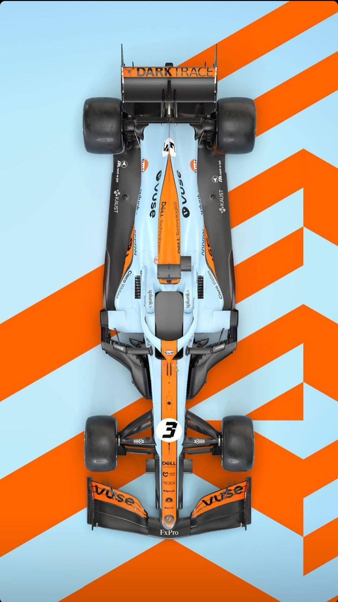 En racingbil på en orange og orange baggrund. Wallpaper