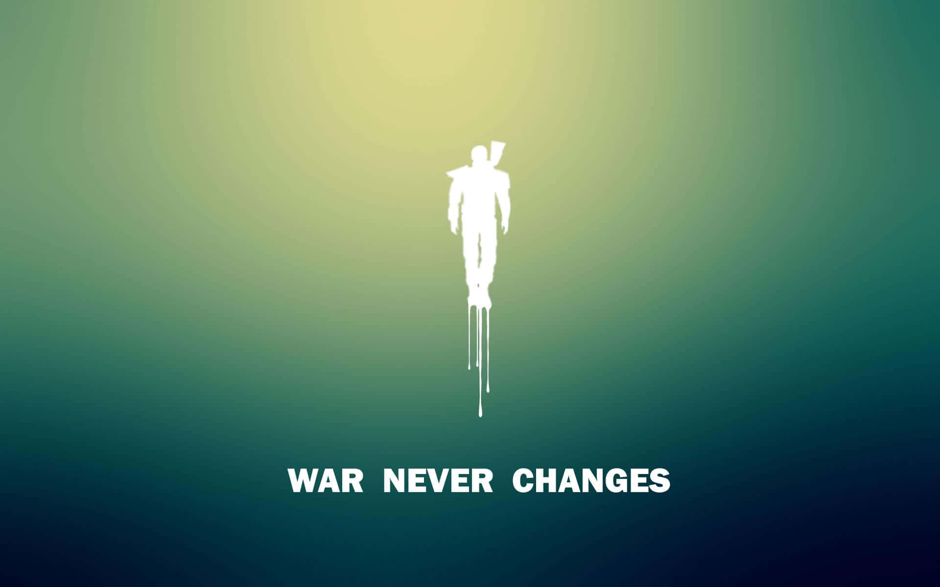 Krig ændrer aldrig - et minimalistisk plakat fra Fallout-franchisen Wallpaper