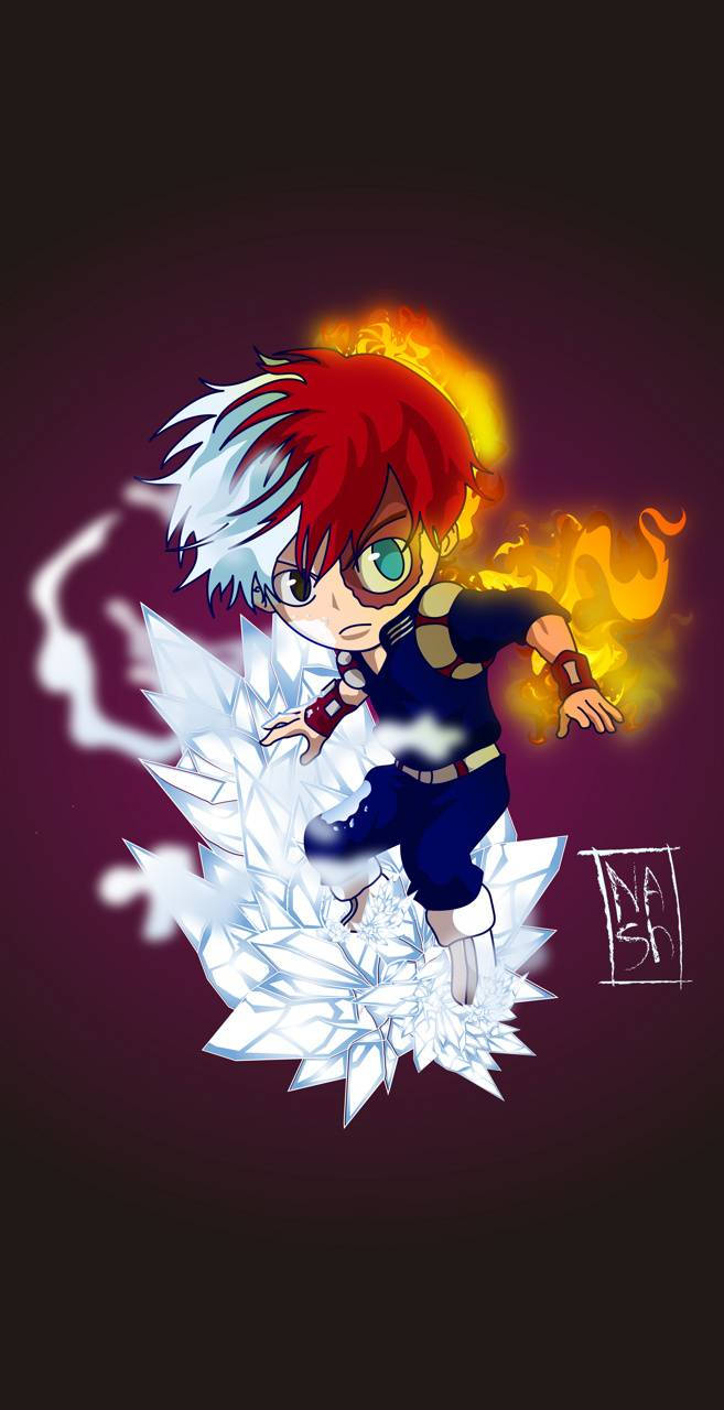 Shoto Todoroki Showing His Fire And Ice Quirk Wallpaper