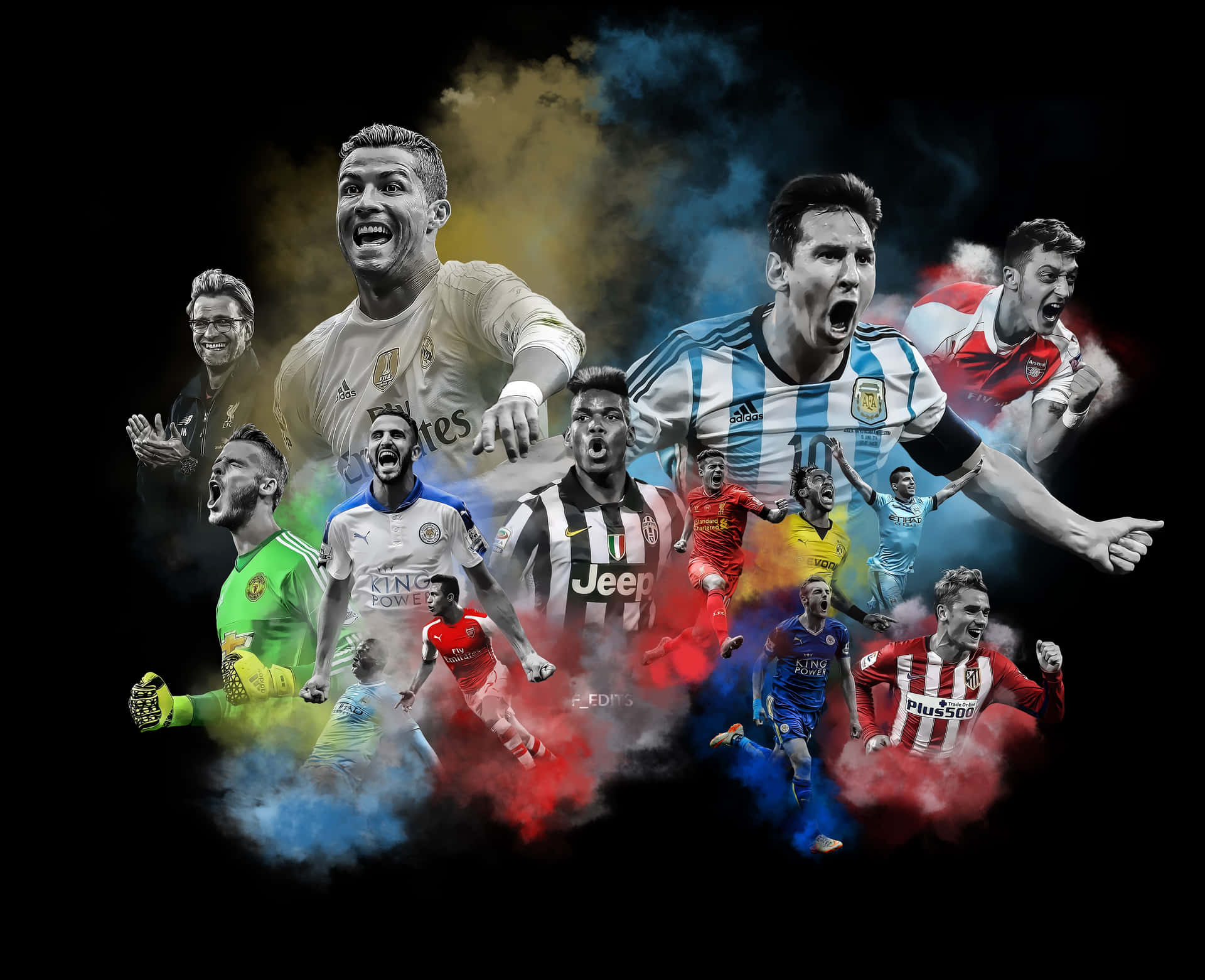 Soccer Players In Smoke On A Black Background