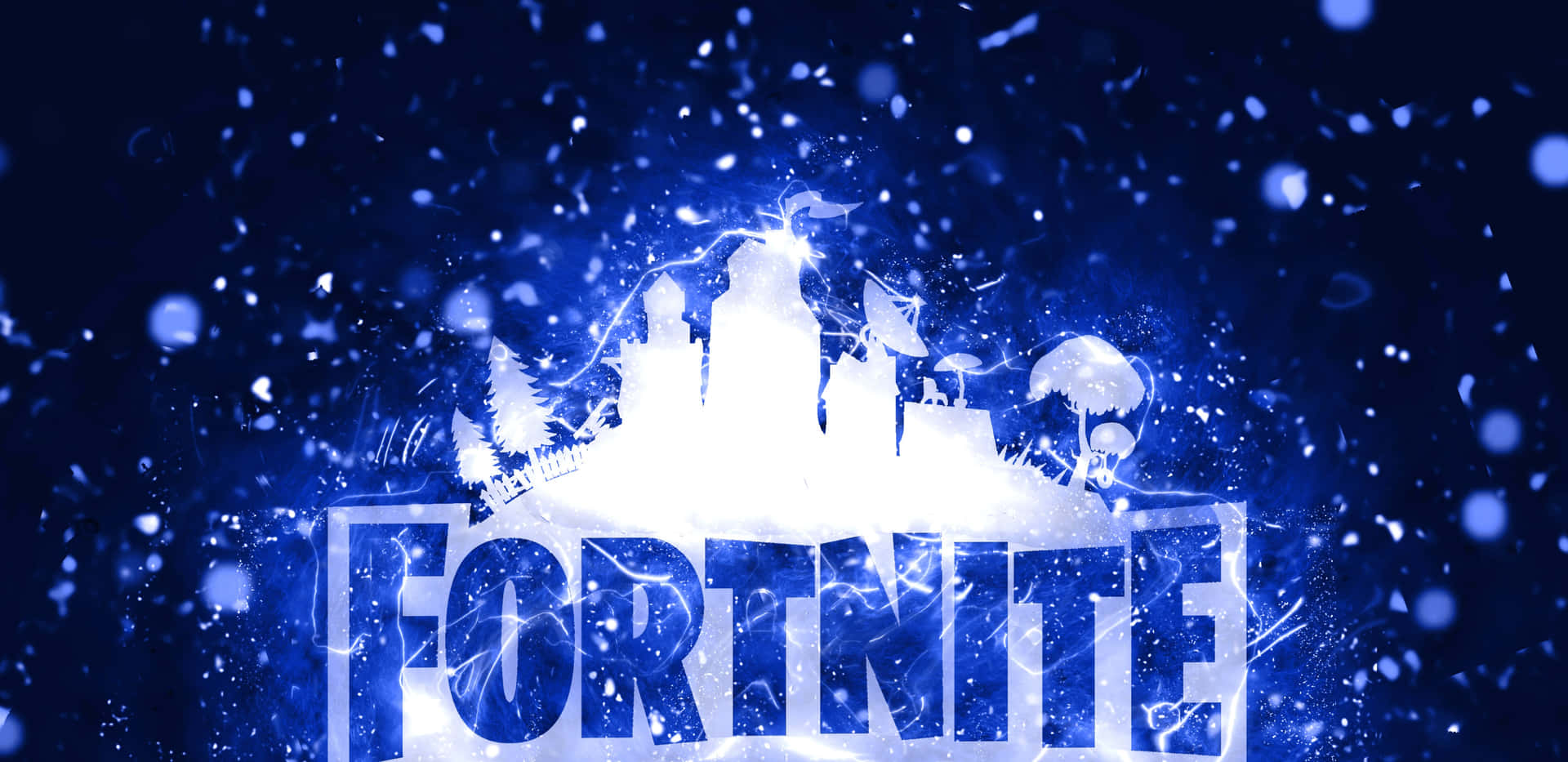 Et Fortnite-logo med sne, der falder på det Wallpaper
