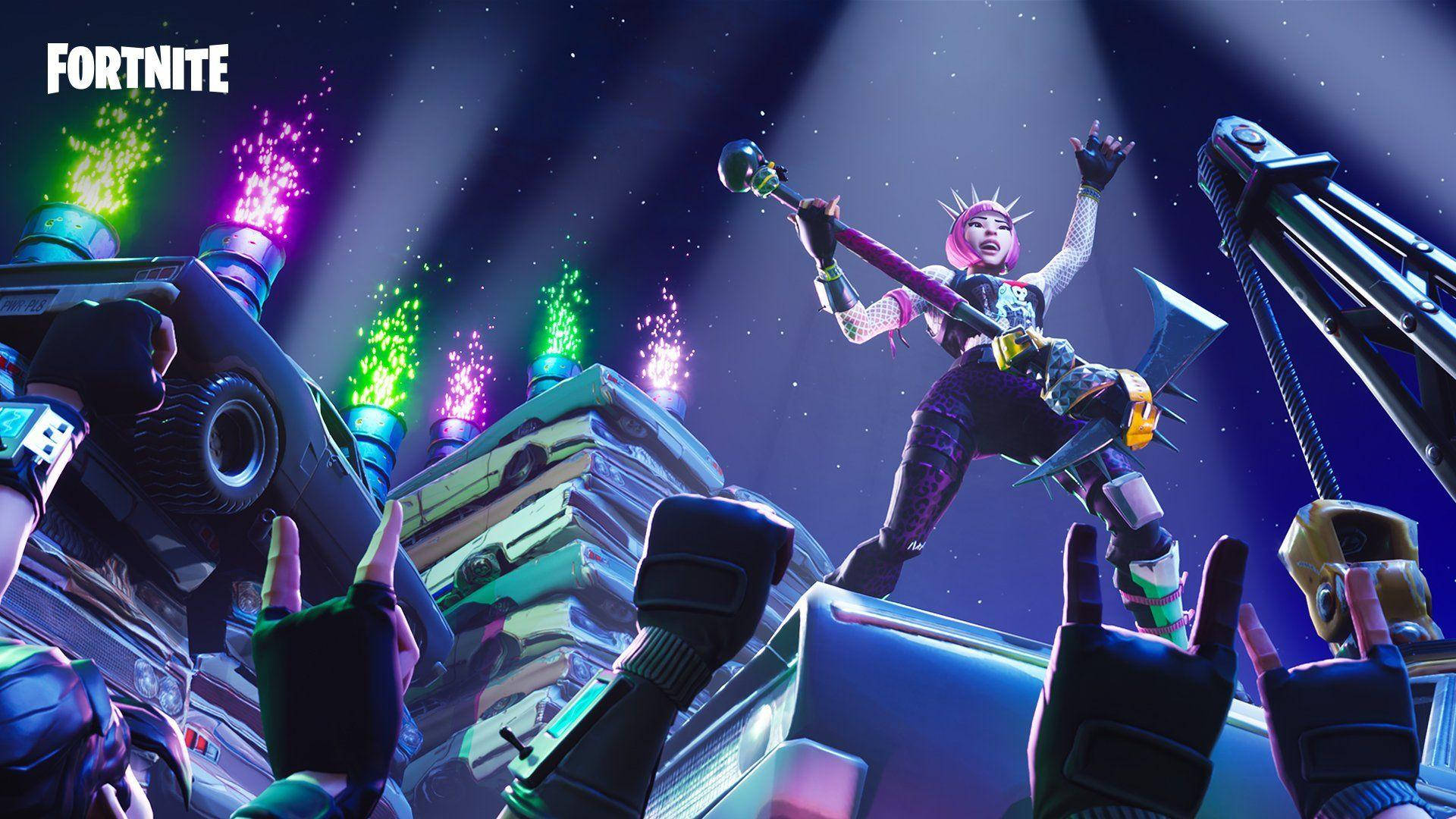 Cool Fortnite Skin at Rock and Roll Concert Wallpaper