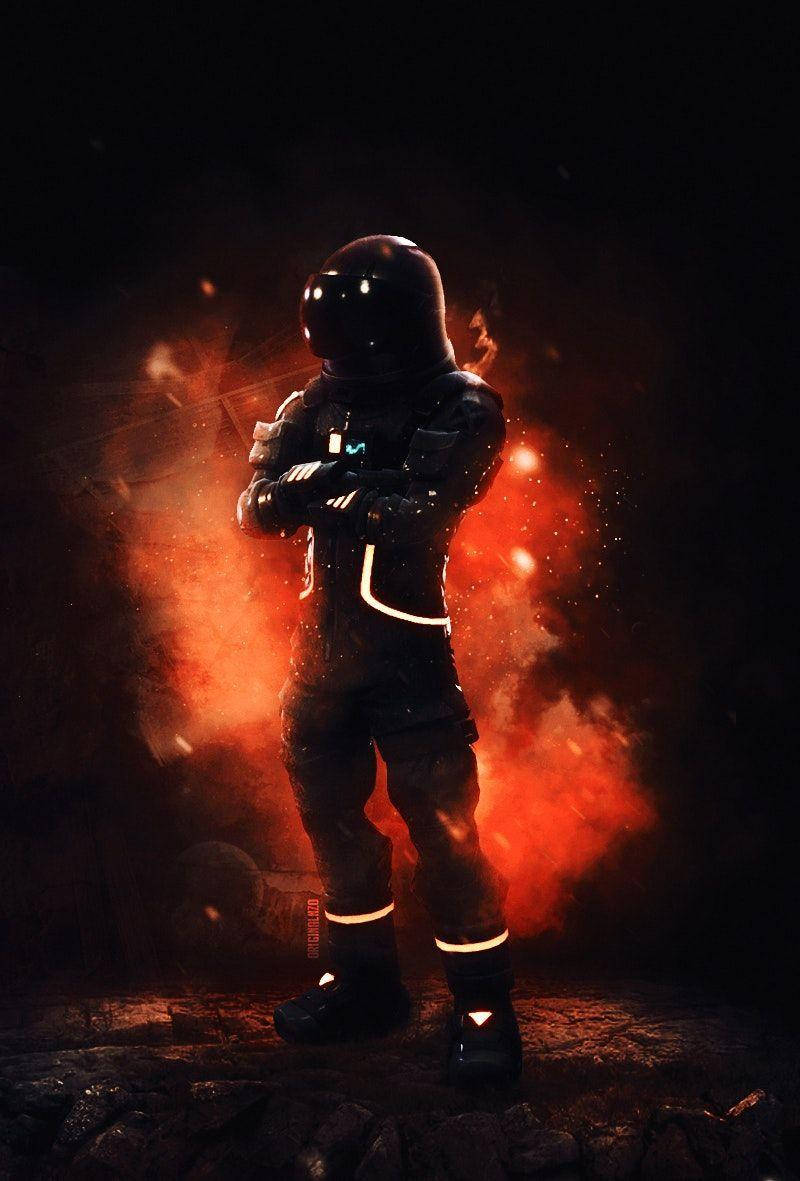Epic Dark Voyager Fortnite Skin Unleasing Fiery Powers Wallpaper