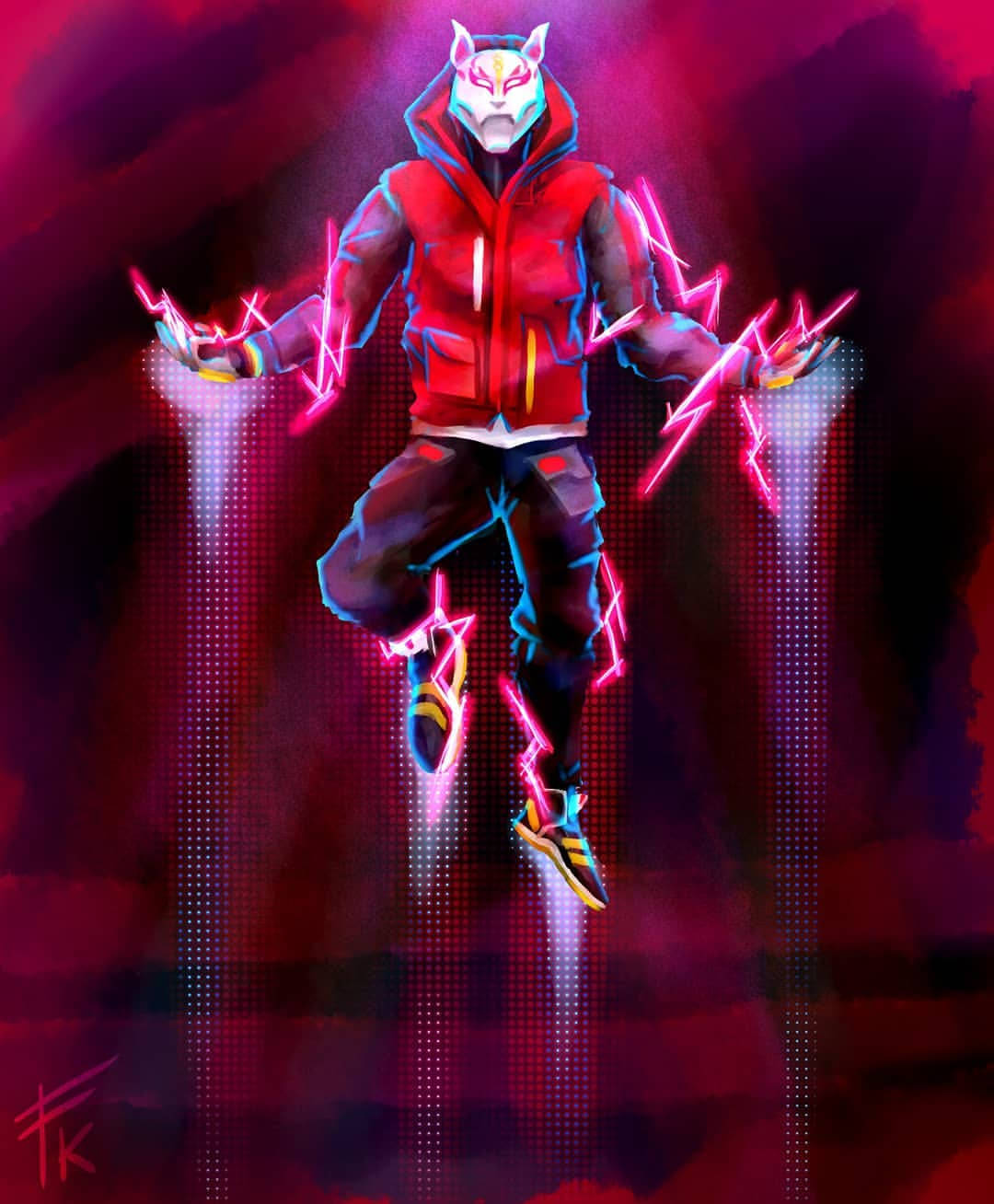 Cool Fortnite Skin Drift Jumping In Red Outfit Wallpaper