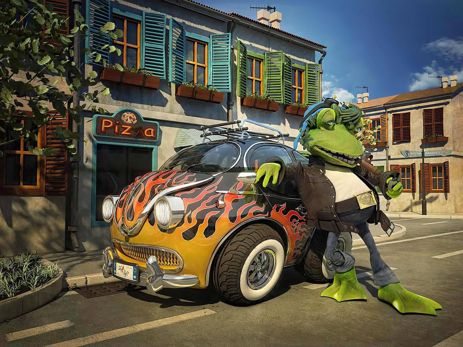Cool Frog With A Van Wallpaper