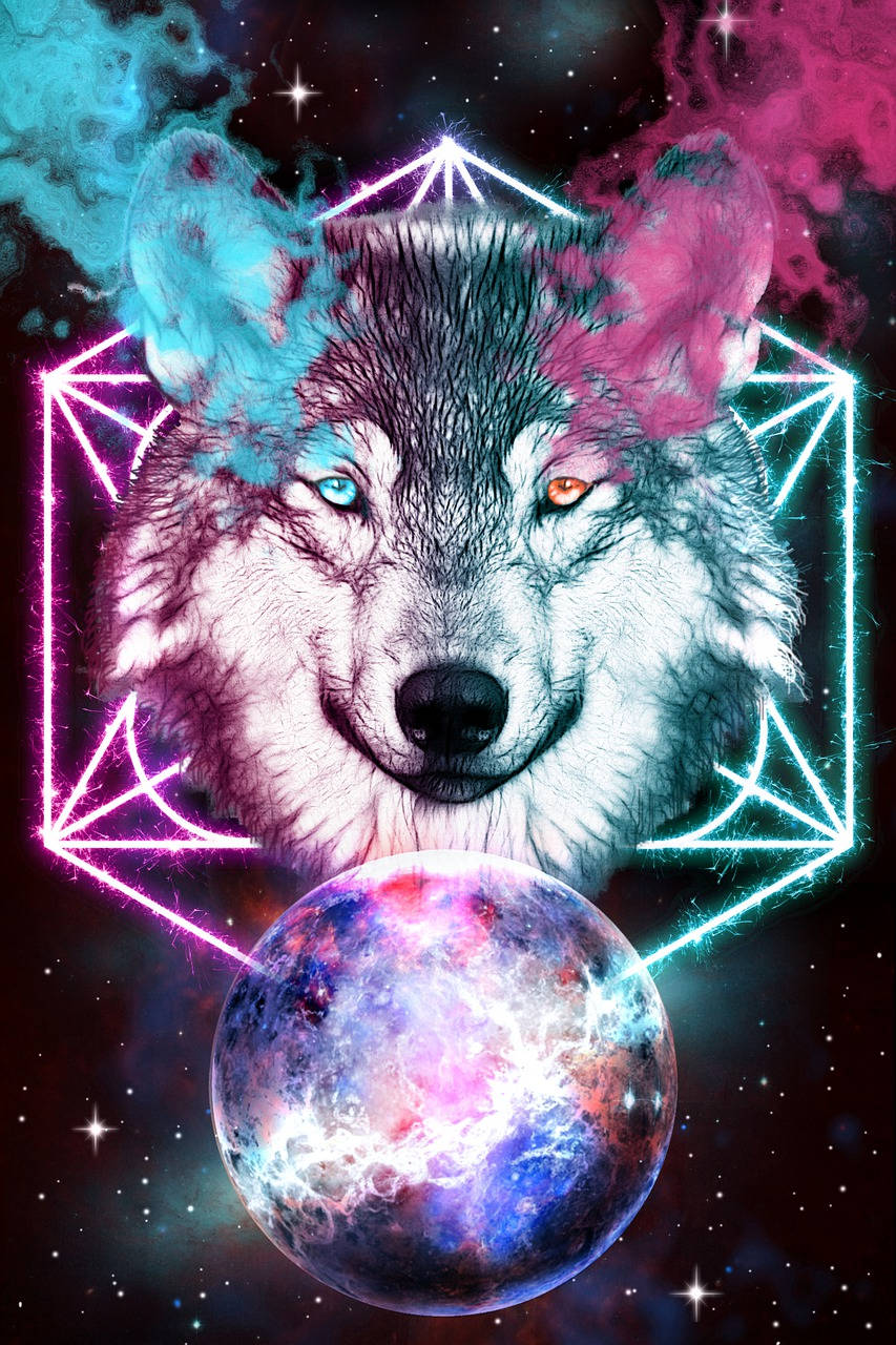 Cool Galaxy Pentagram With Smoky Wolf Wallpaper