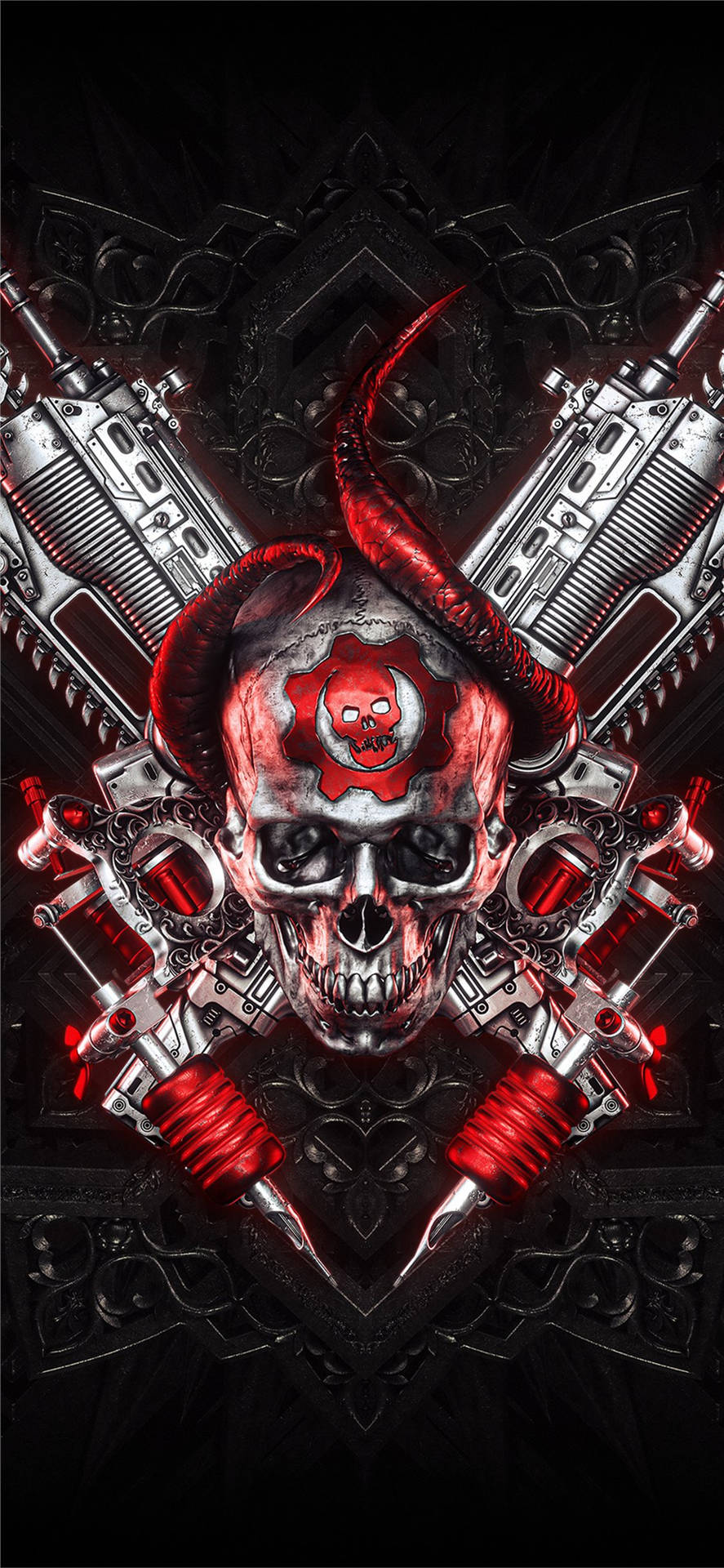 A Skull With Red And Black Wings And A Sword Wallpaper