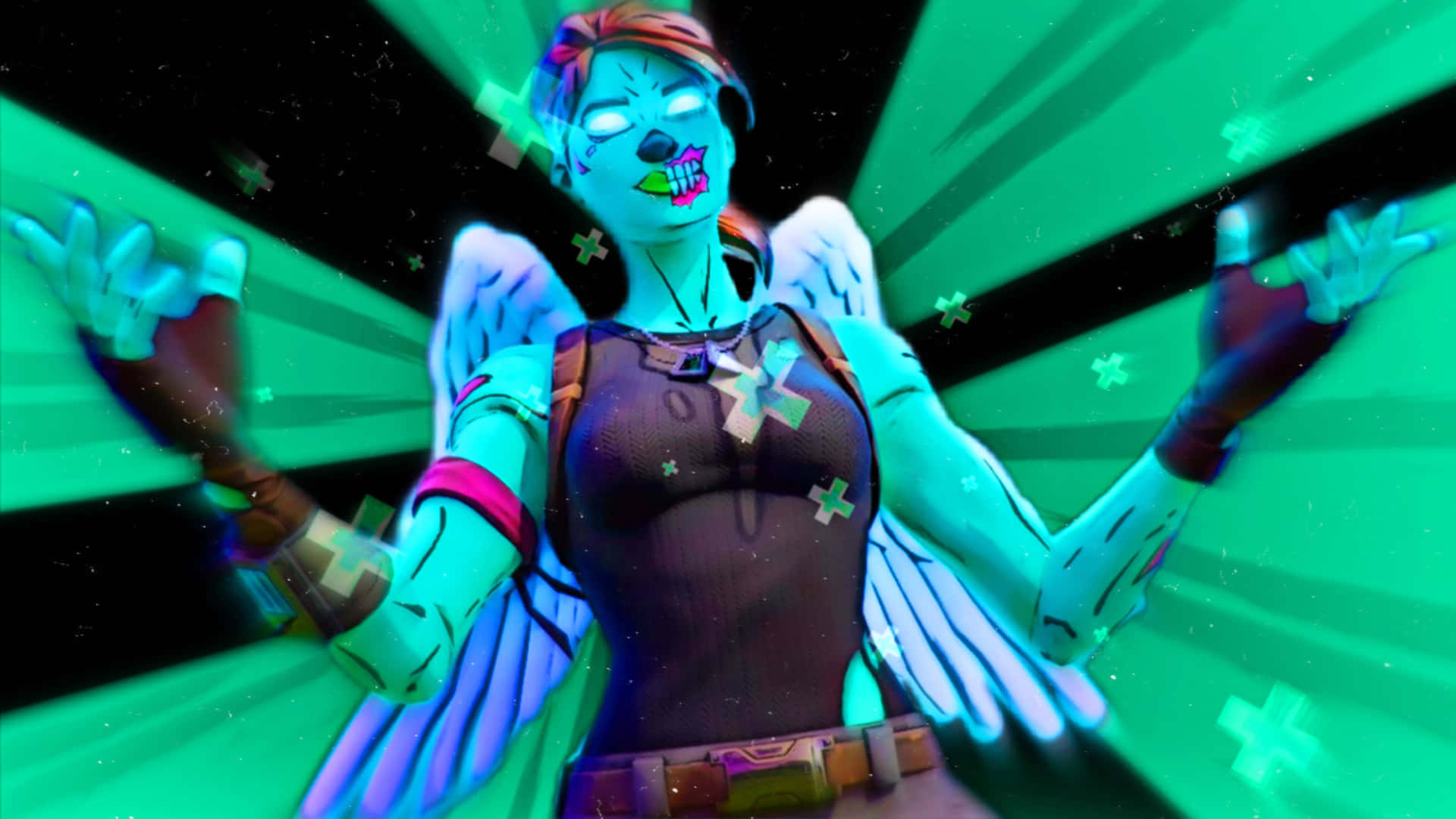En zombie med vinger og grønne lys Wallpaper