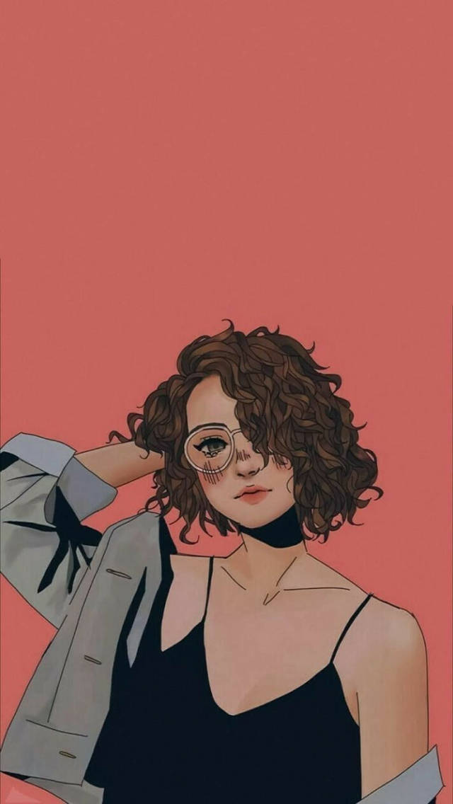 Cool Girl Cartoon Curly Short Hair Wallpaper