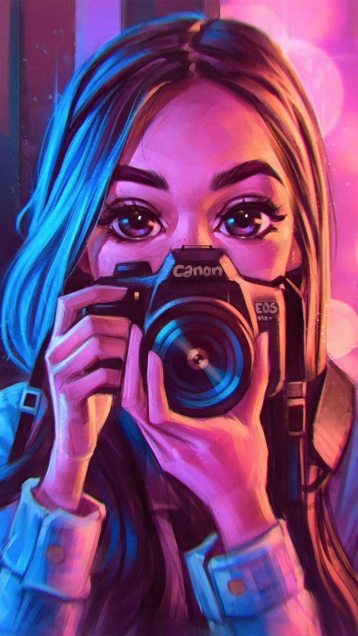 Cool Girl Cartoon Holding A Camera Wallpaper