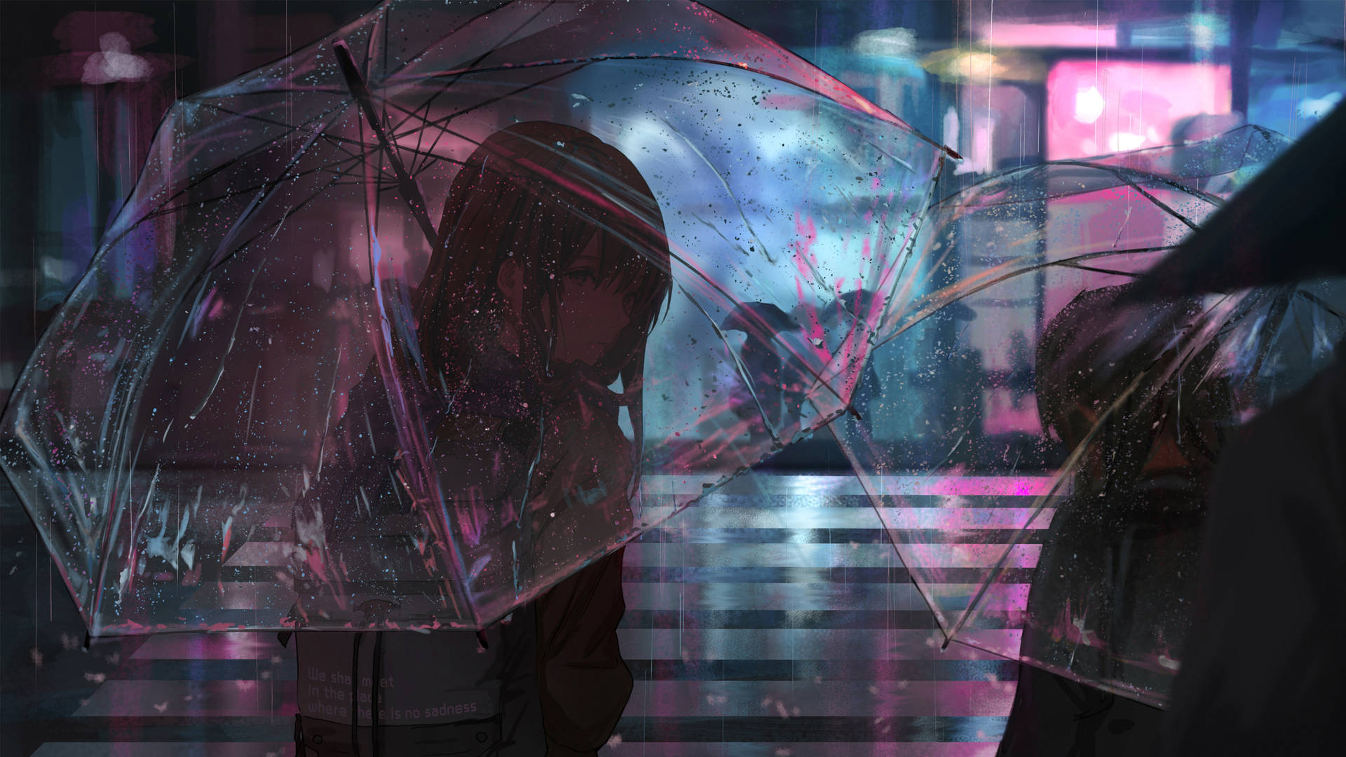 two people holding umbrellas in the rain Wallpaper