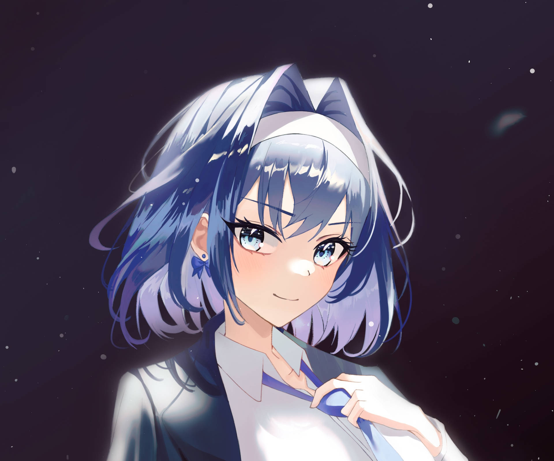 A Girl With Blue Hair And A White Shirt Wallpaper