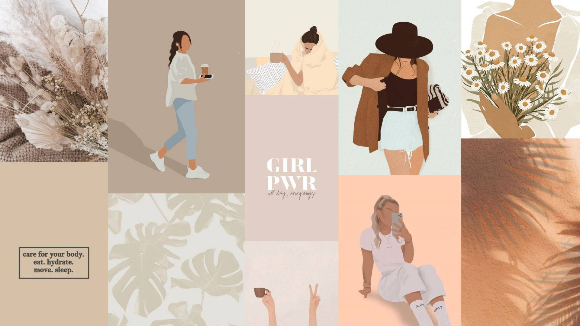 girl on pink - a collection of illustrations Wallpaper