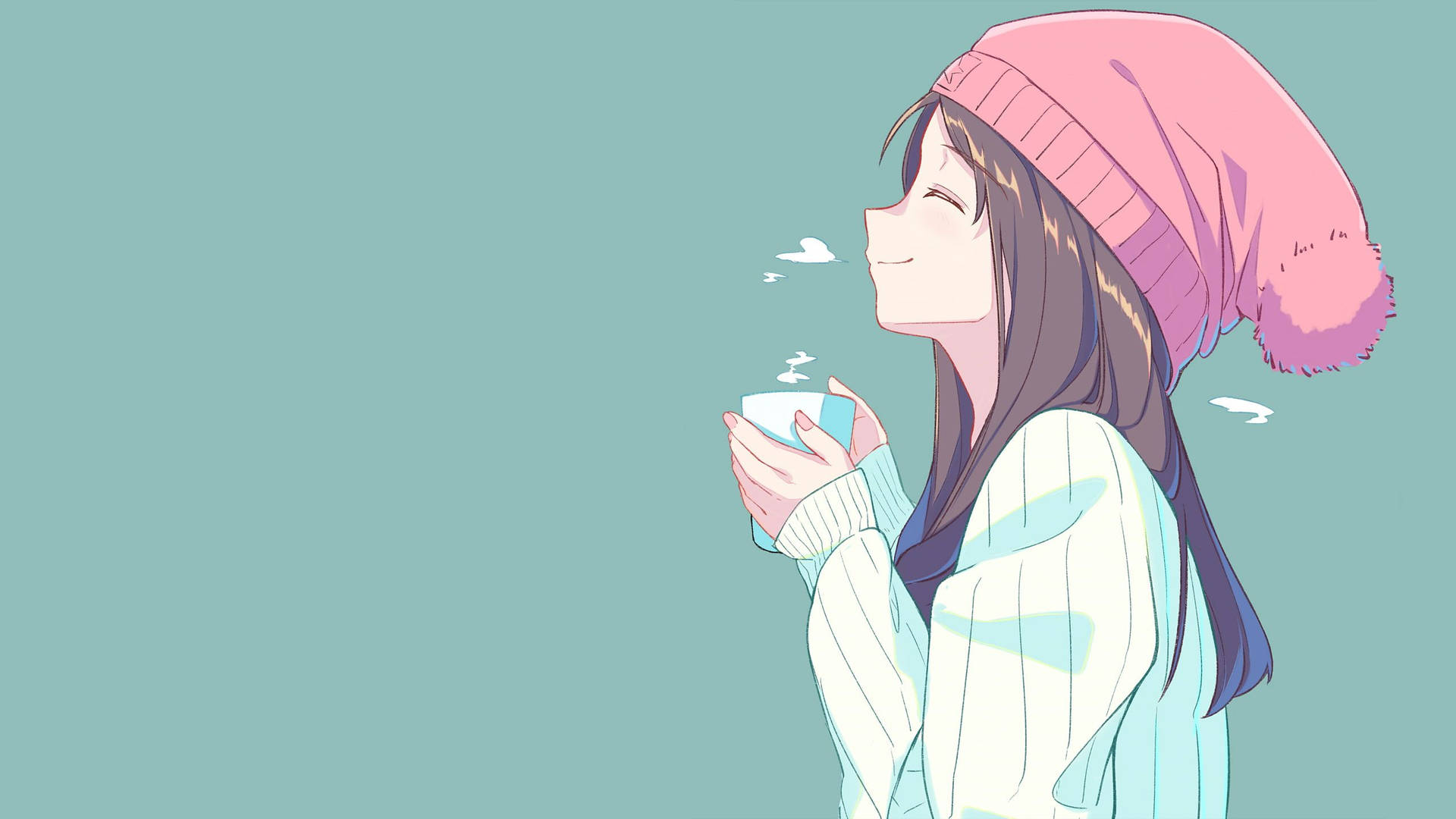a girl in a pink hat drinking coffee Wallpaper