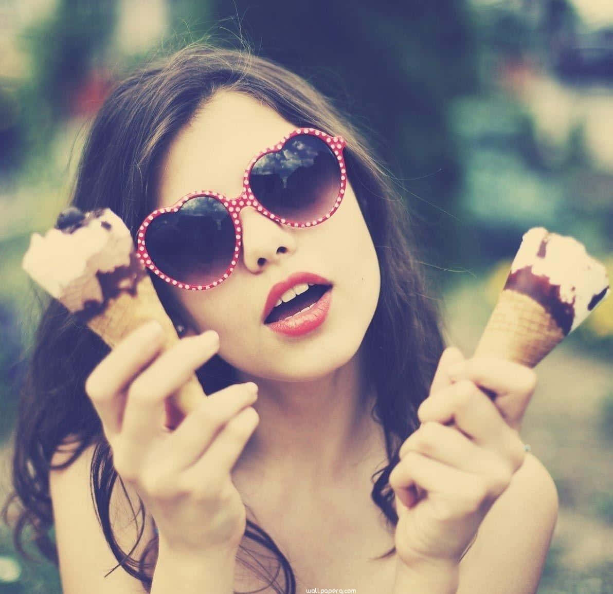 Cool Girl Profile Holding Ice Cream Cones Wallpaper