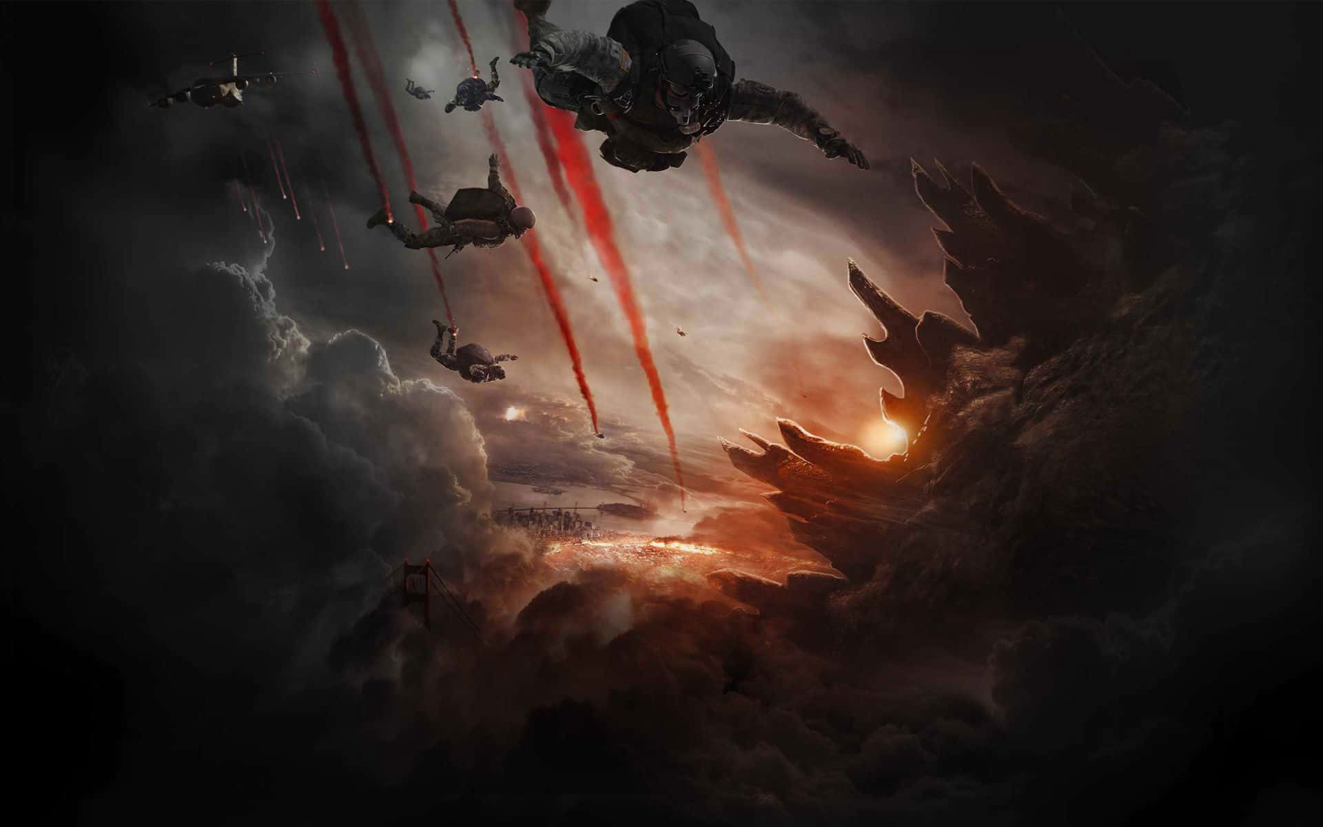 Genialenemigo De Godzilla Paracaídas Fondo de pantalla