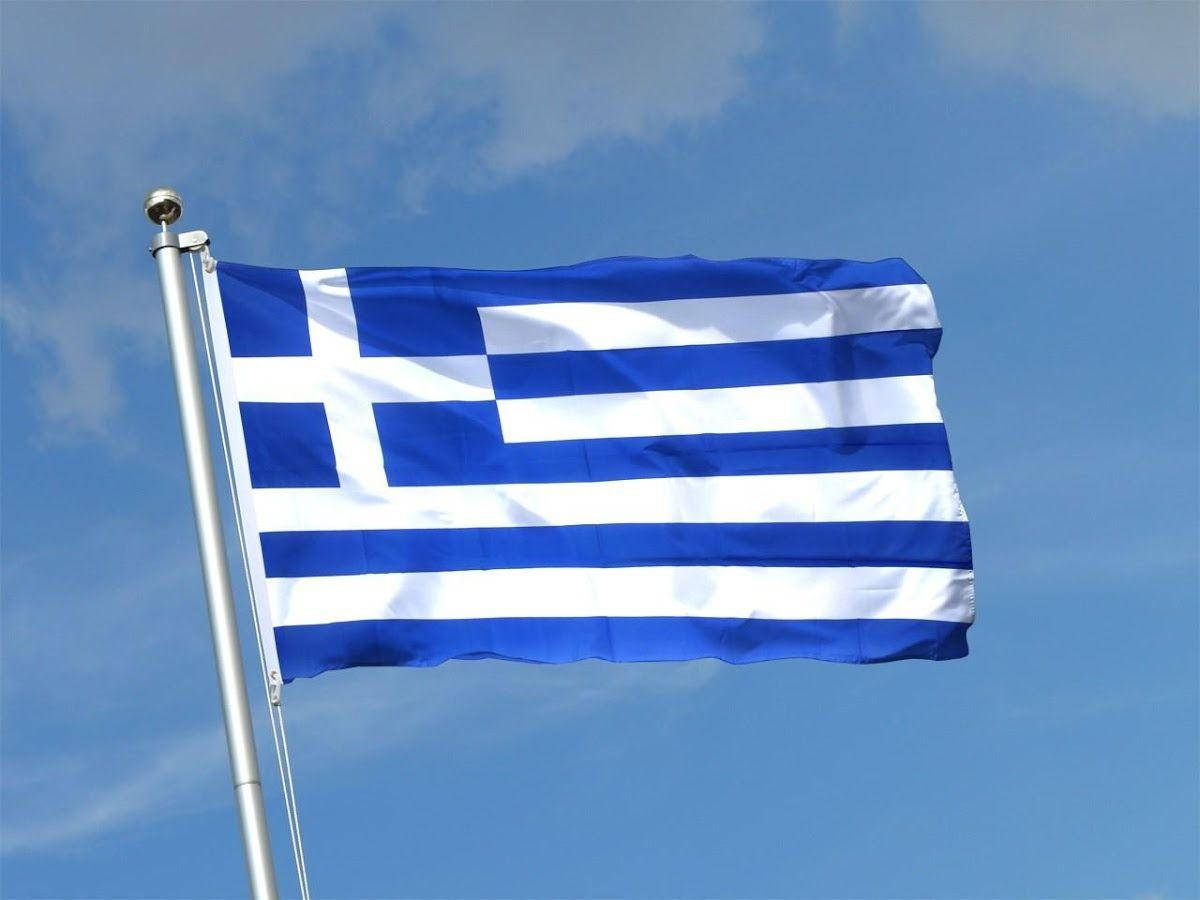 Vibrant Greek Flag Waving in the Wind Wallpaper