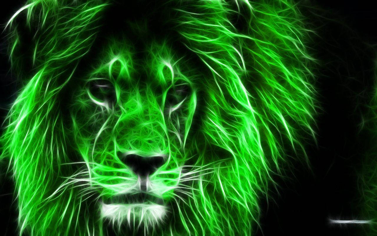 Cool Green Lion Neon Wallpaper
