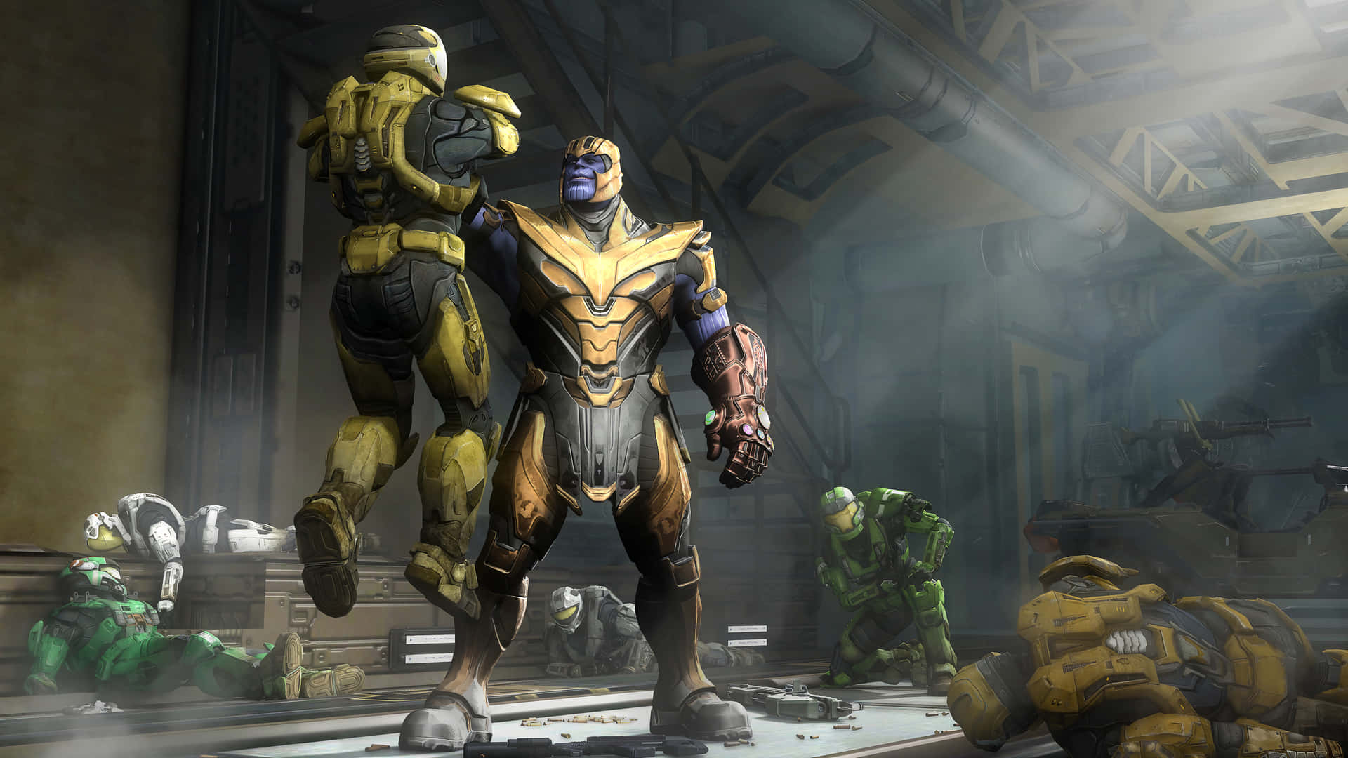 Soldadosde Halo Contra Thanos Geniales Fondo de pantalla