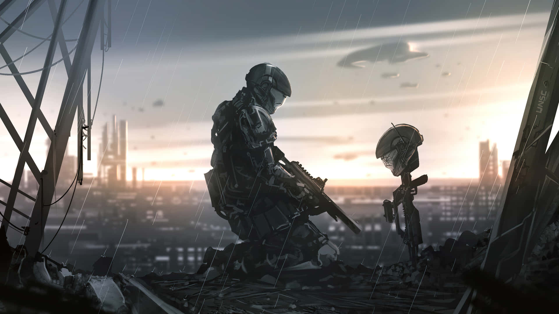 Cool Halo Kneeling On Battlefield Wallpaper