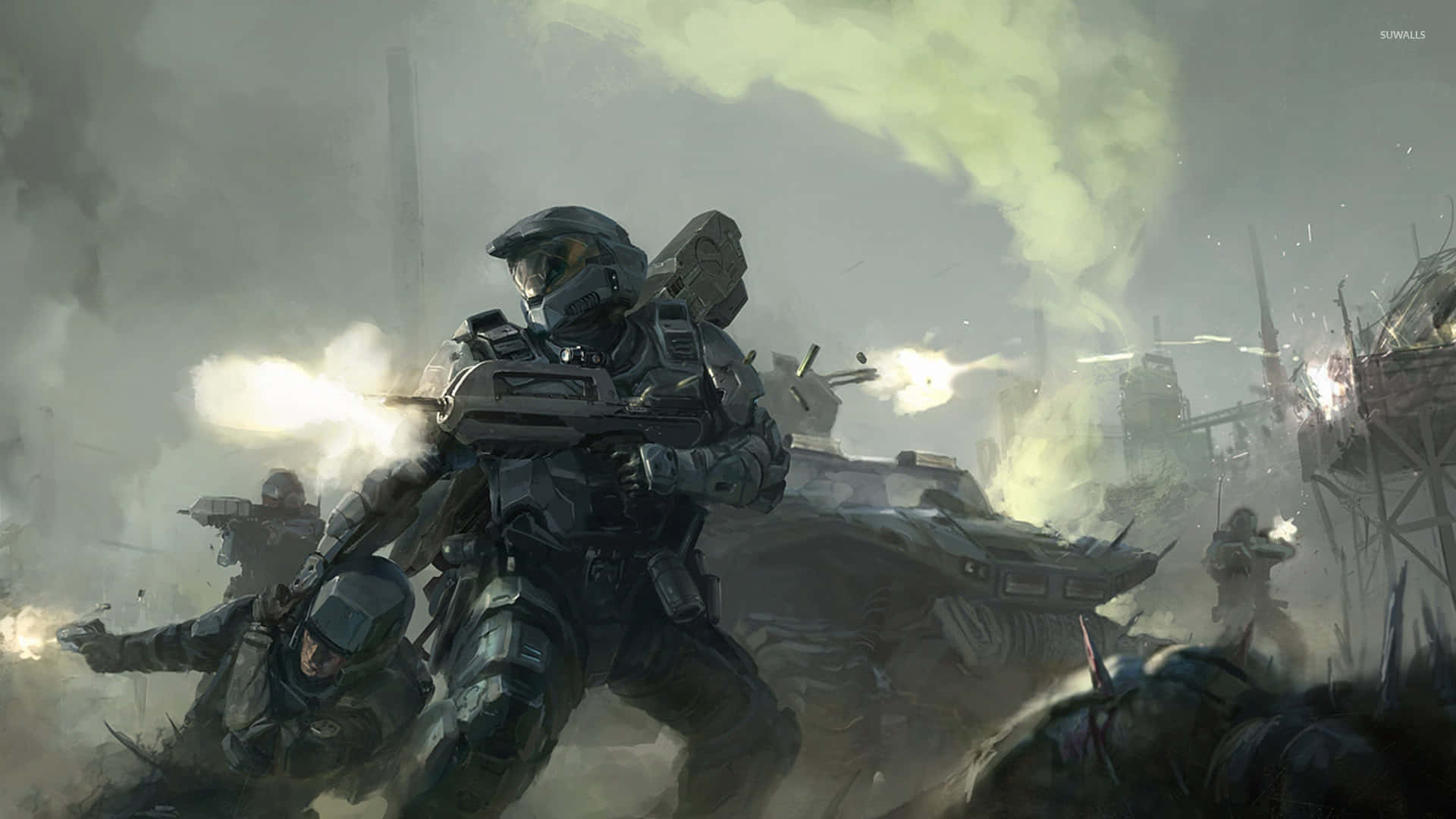 Cool Halo Soldiers And Tanks Wallpaper