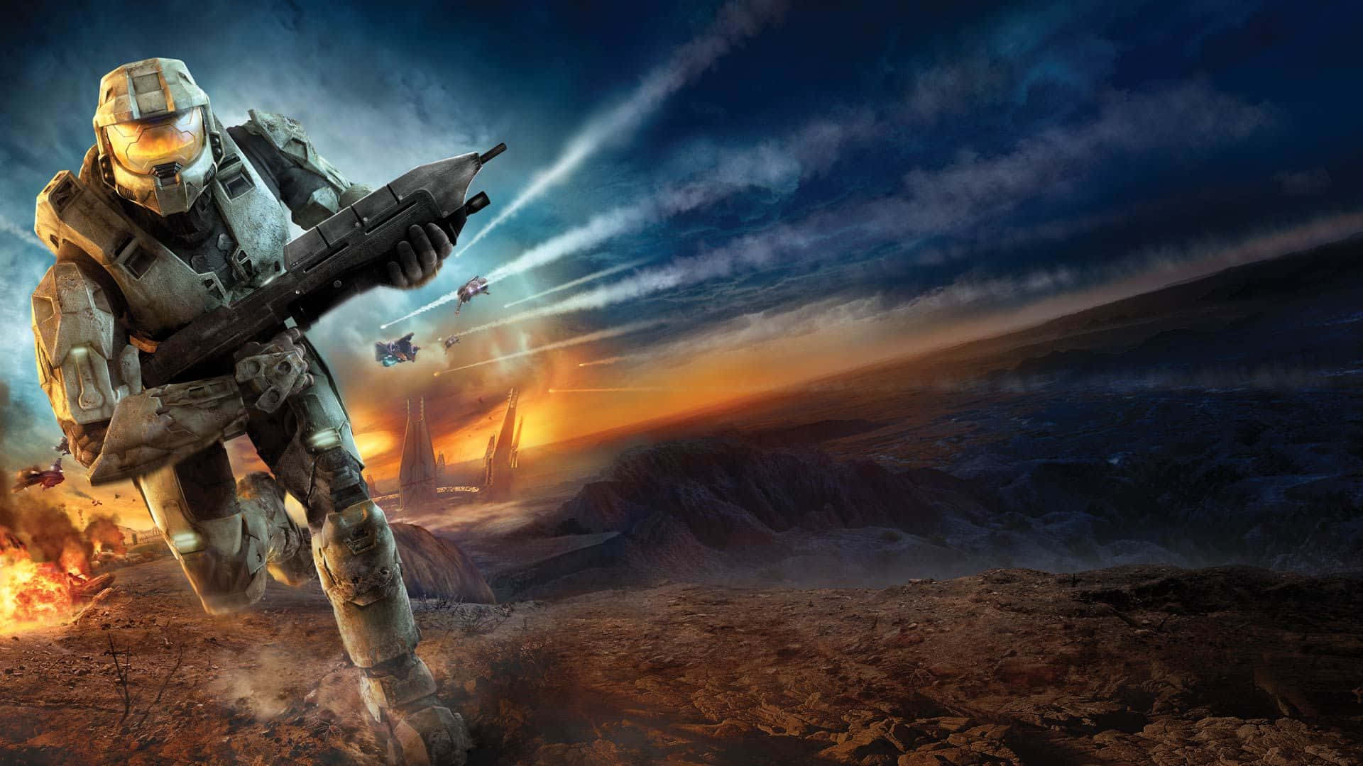Cool Halo Soldier Running In Field Wallpaper