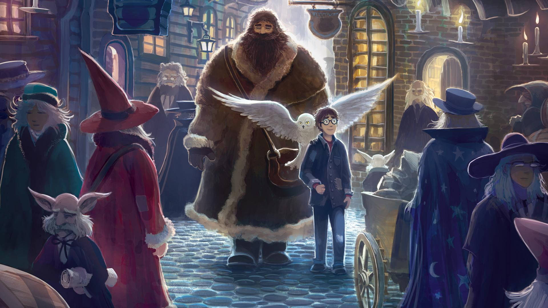 Sjov Harry Potter Diagon Alley Scene Wallpaper