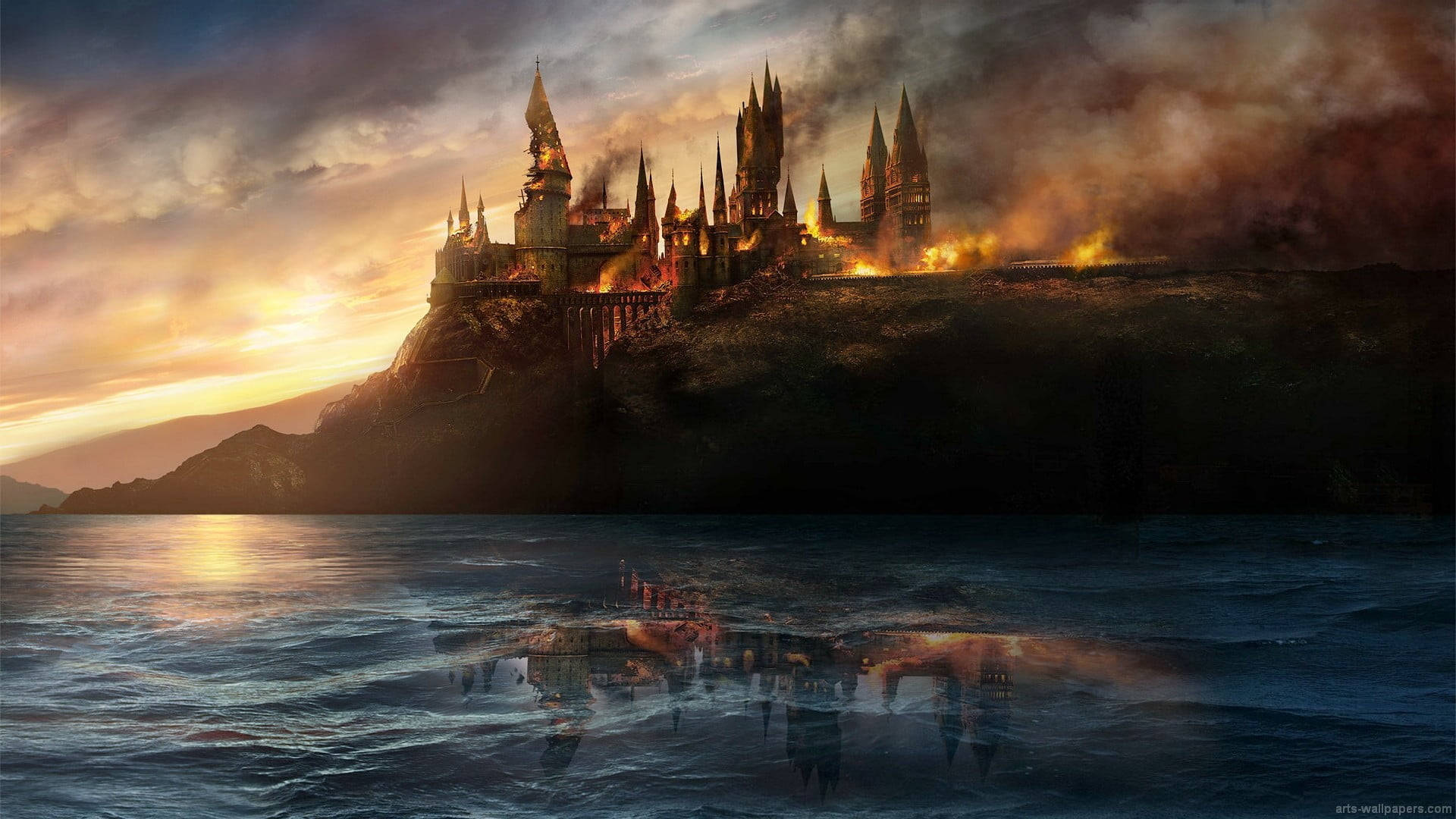Sovende Harry Potter Hogwarts på Ild Illustration Værelse Væg Tapet Wallpaper