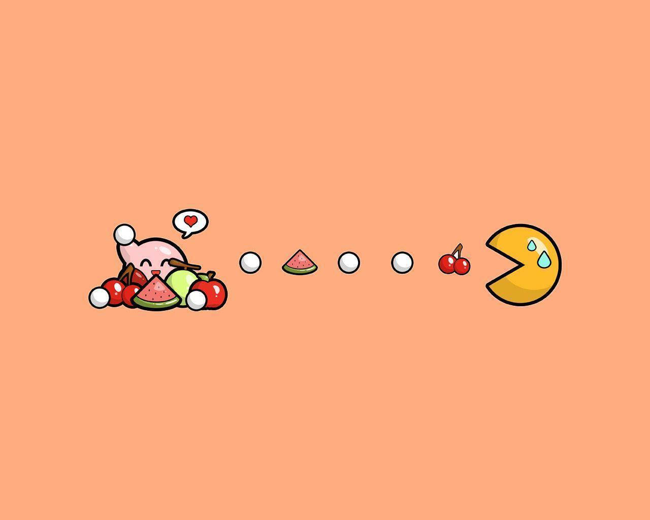 Disfrutandodel Juego Juntos - Kirby Y Pac-man. Fondo de pantalla