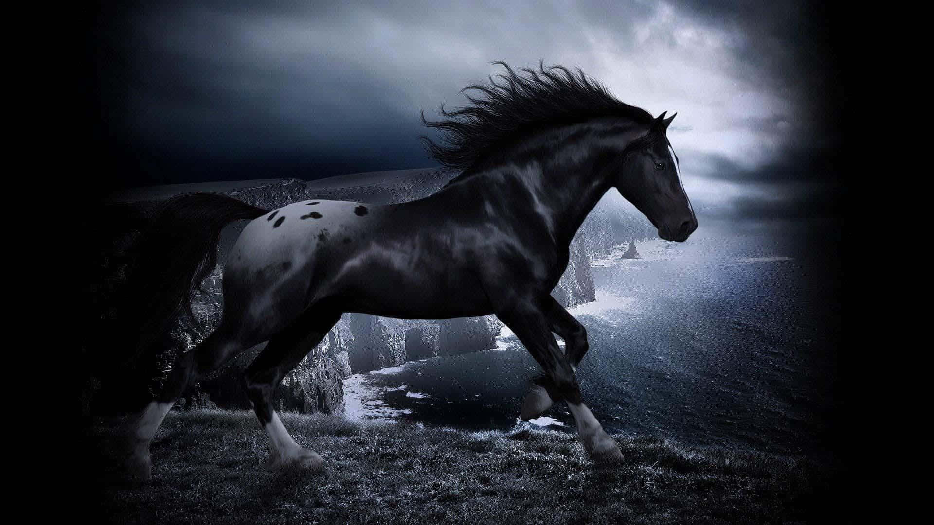 "A wild horse galloping through the vast fields, showcasing its grace and beauty" Wallpaper
