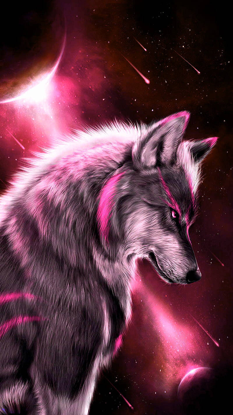 Guay,lobo Feroz En Un Llamativo Fondo De Pantalla Rosa Caliente De Galaxia. Fondo de pantalla