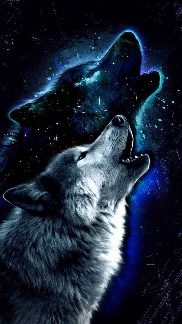 Cool Inky Galaxy With Howling Wolf Wallpaper