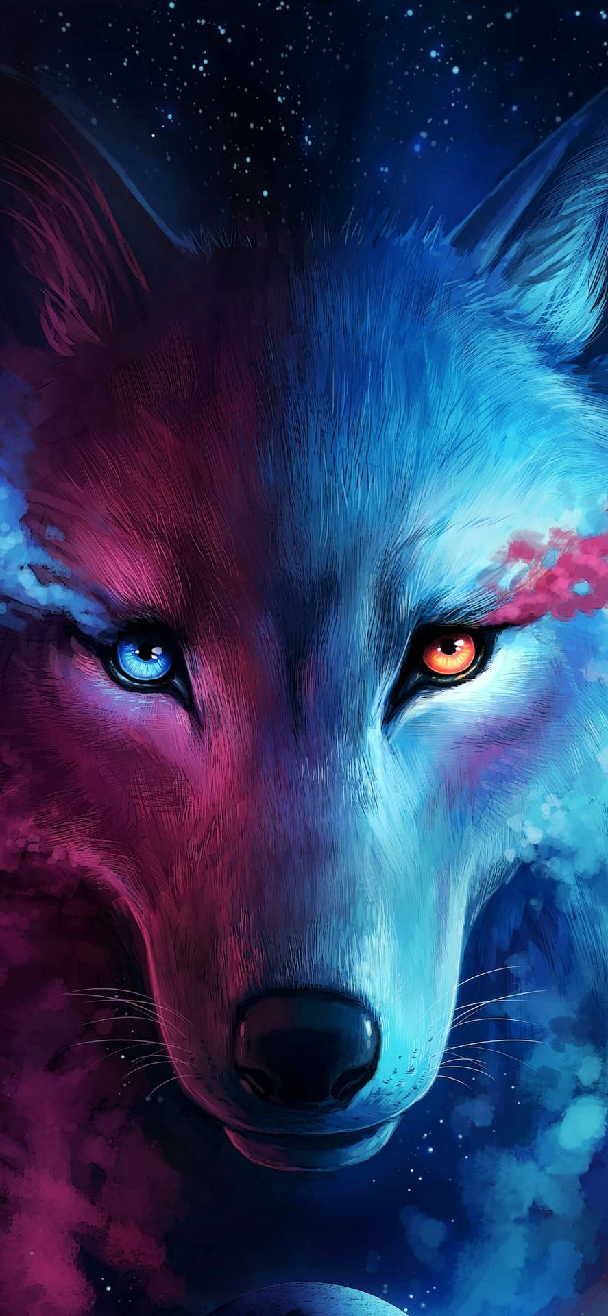 Cool Iphone 11 Blue And Red Wolf Wallpaper