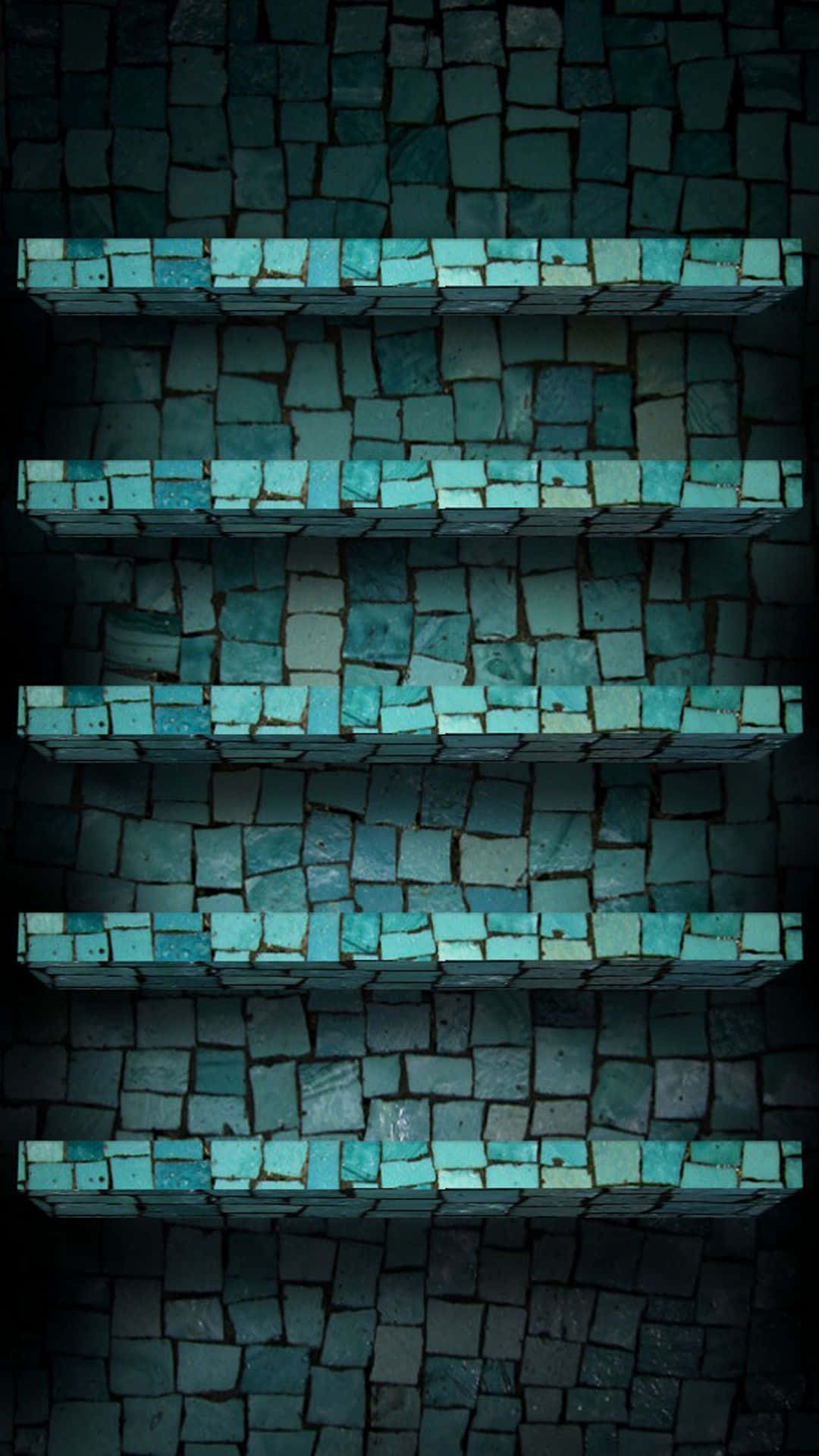 Et sæt hylder lavet af blå mursten Wallpaper