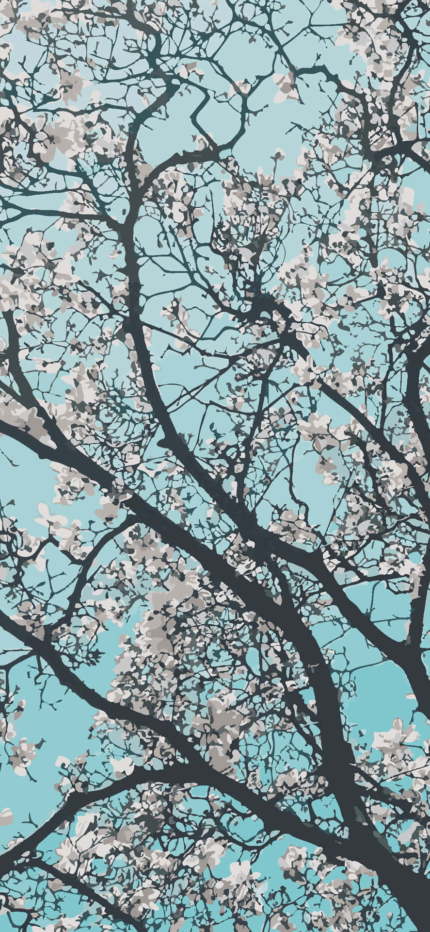 Einbaum Mit Zweigen In Blau Und Weiß Wallpaper